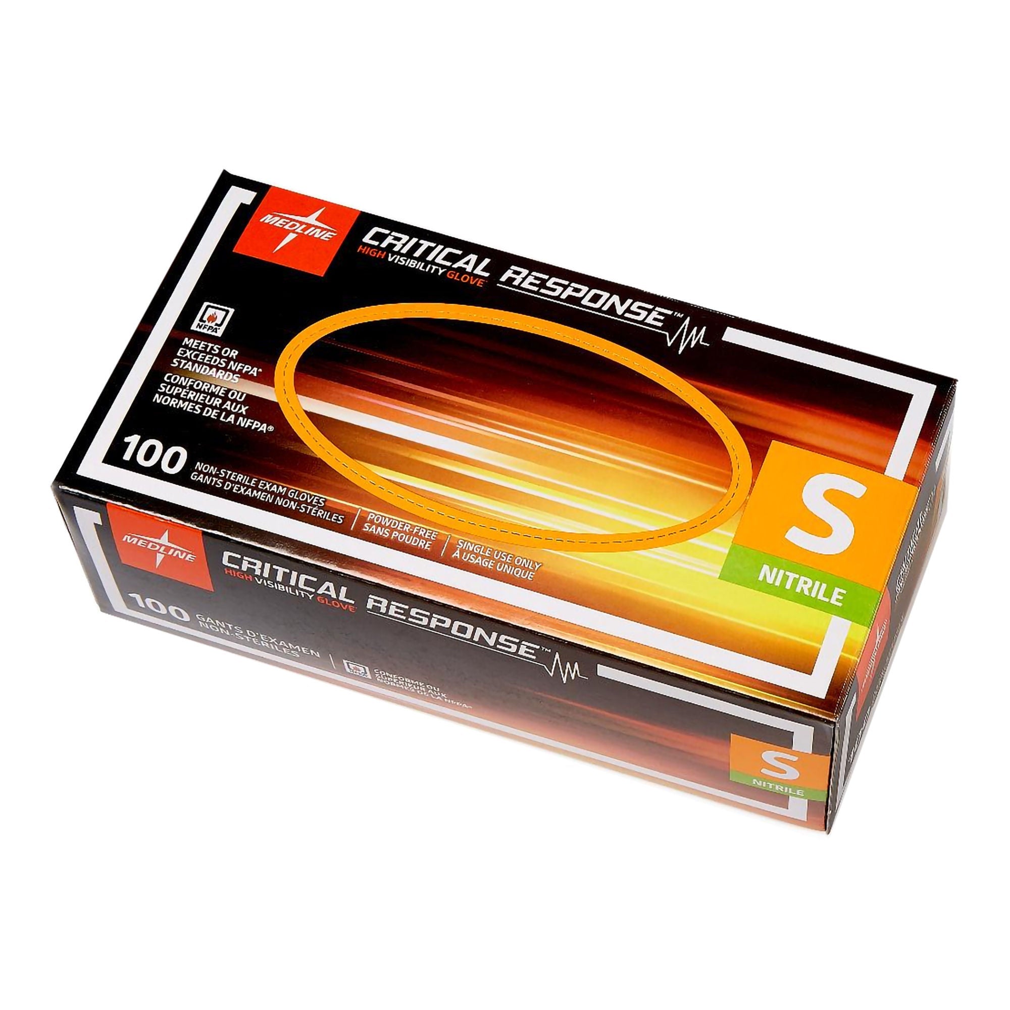 Medline - CR911S Exam Glove Medline Critical Response Small 100 per Box NonSterile Nitrile Standard Cuff Length Fully Textured Orange Chemo Tested / Fentanyl Tested