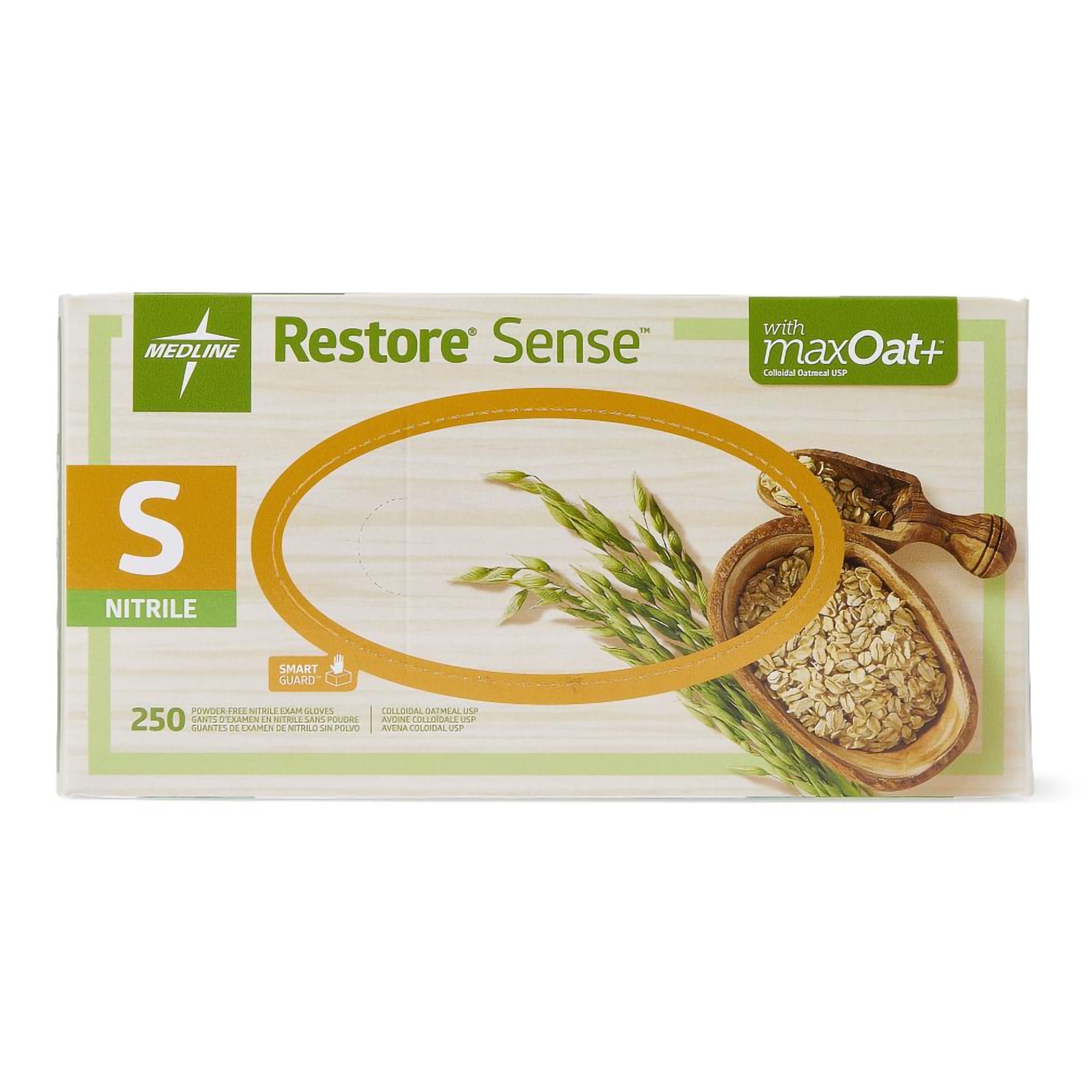 Medline - OAT4584 Exam Glove Restore® Touch Small 250 per Box NonSterile Nitrile Standard Cuff Length Textured Fingertips Green Chemo Tested