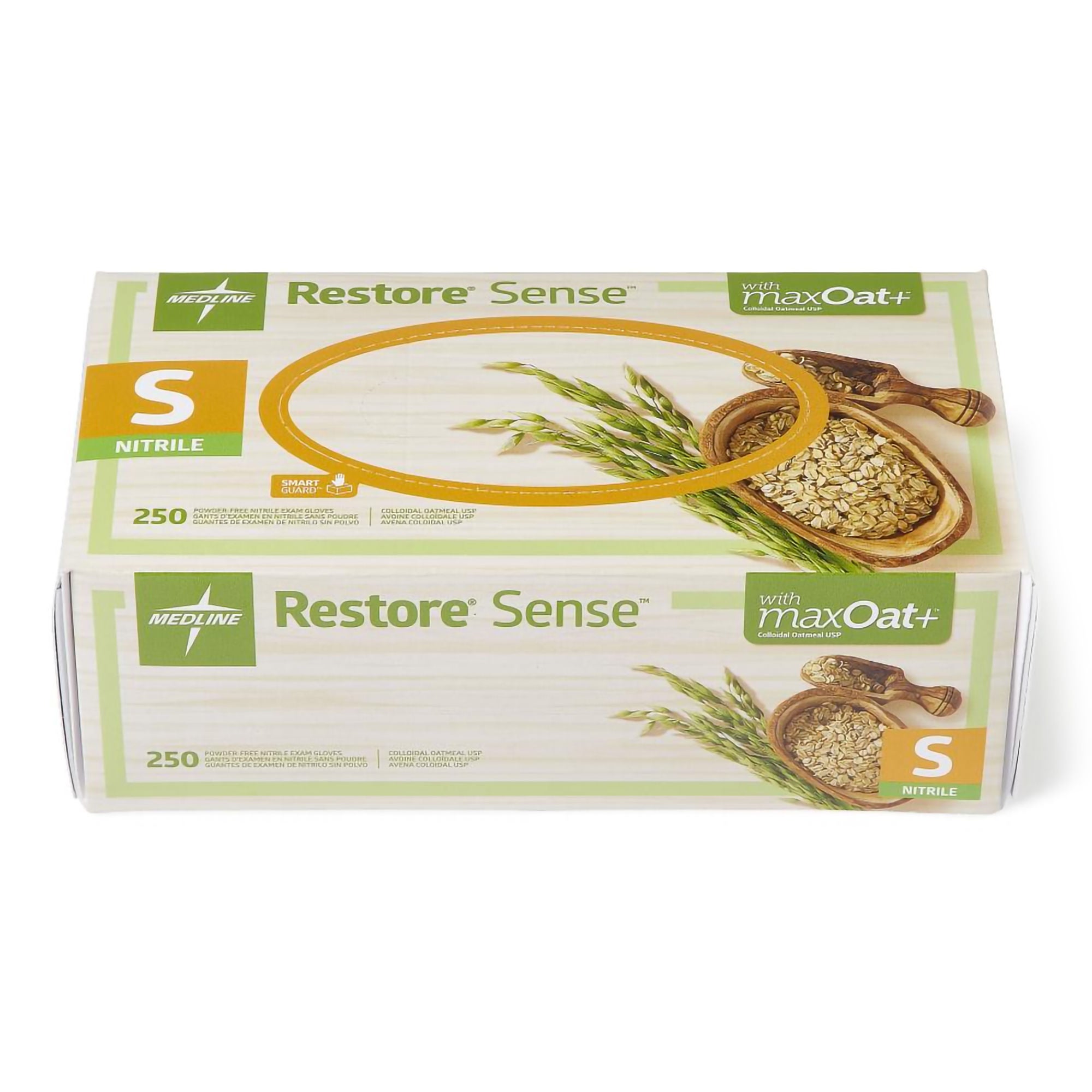 Medline - OAT4584 Exam Glove Restore® Touch Small 250 per Box NonSterile Nitrile Standard Cuff Length Textured Fingertips Green Chemo Tested