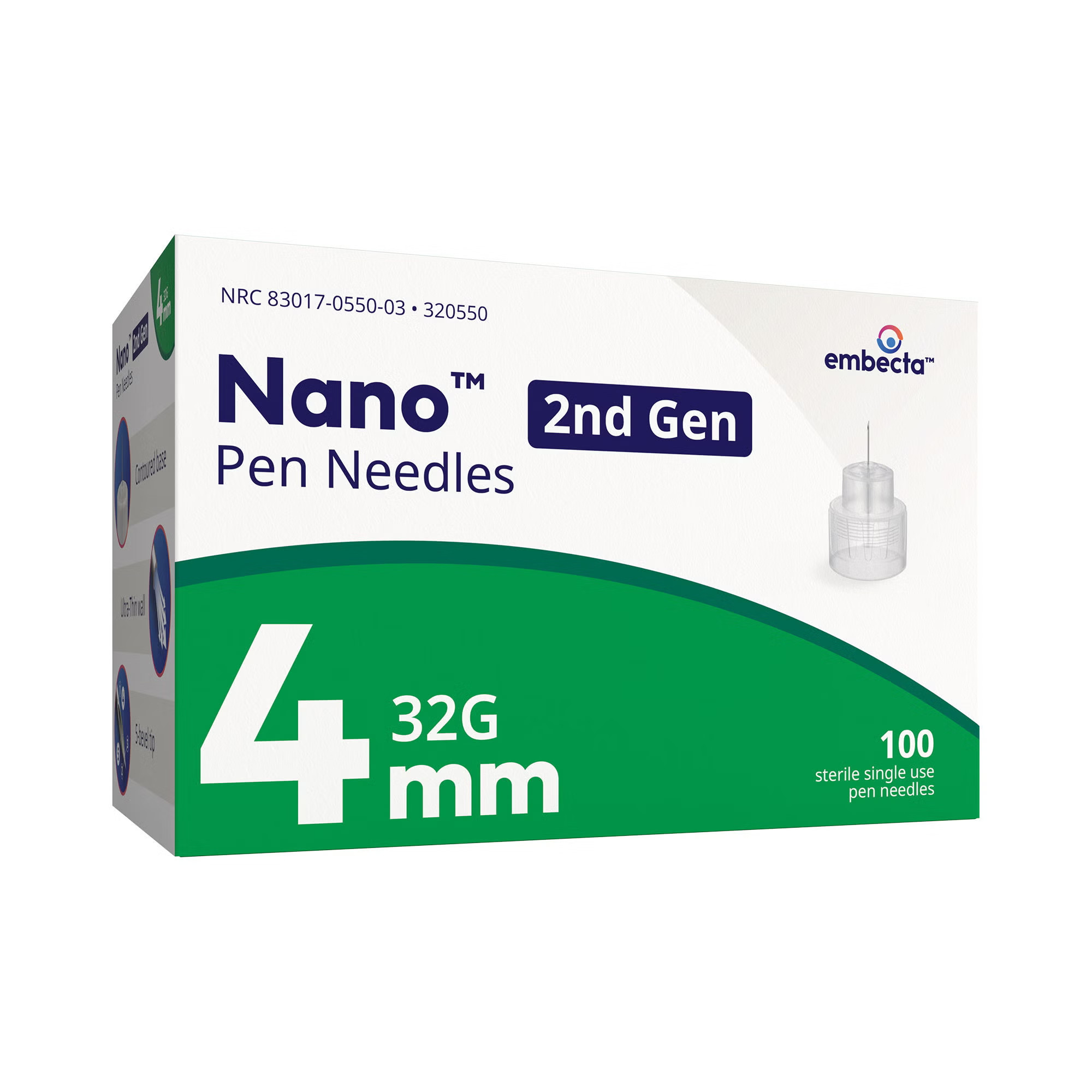 embecta Medical II LLC - 320550 Standard Insulin Pen Needle Nano™ 2nd Gen 32 Gauge 4 mm Length