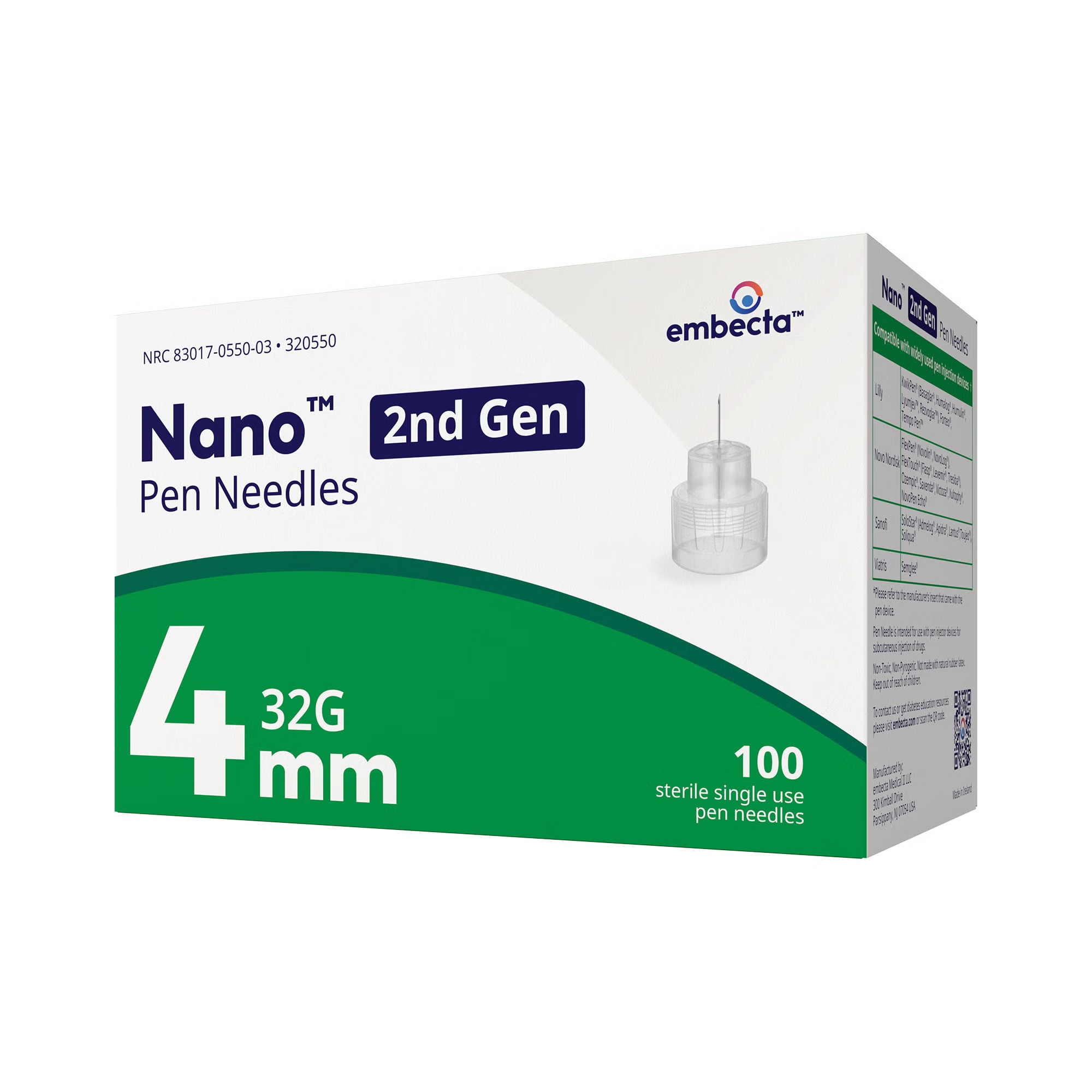 embecta Medical II LLC - 320550 Standard Insulin Pen Needle Nano™ 2nd Gen 32 Gauge 4 mm Length