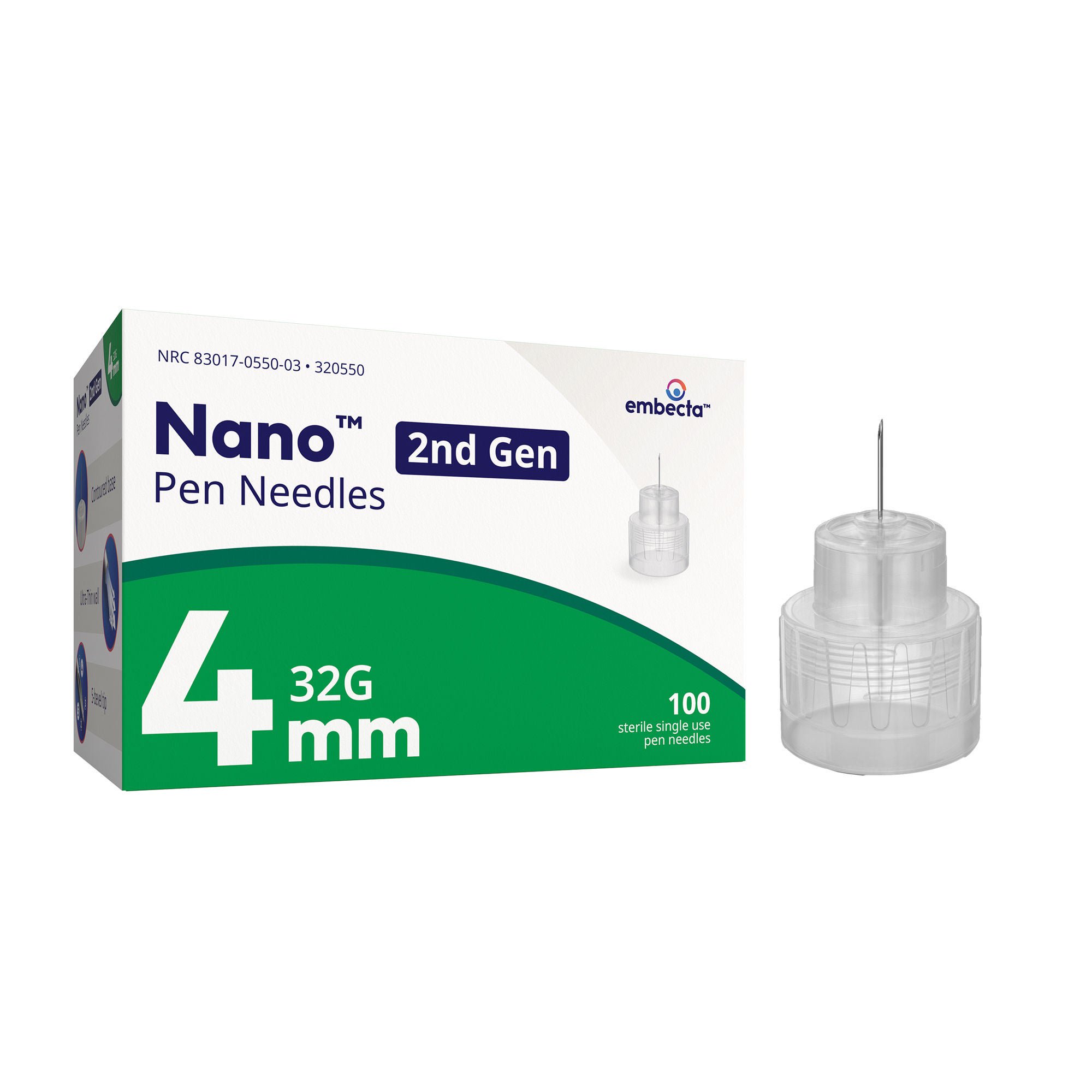 embecta Medical II LLC - 320550 Standard Insulin Pen Needle Nano™ 2nd Gen 32 Gauge 4 mm Length