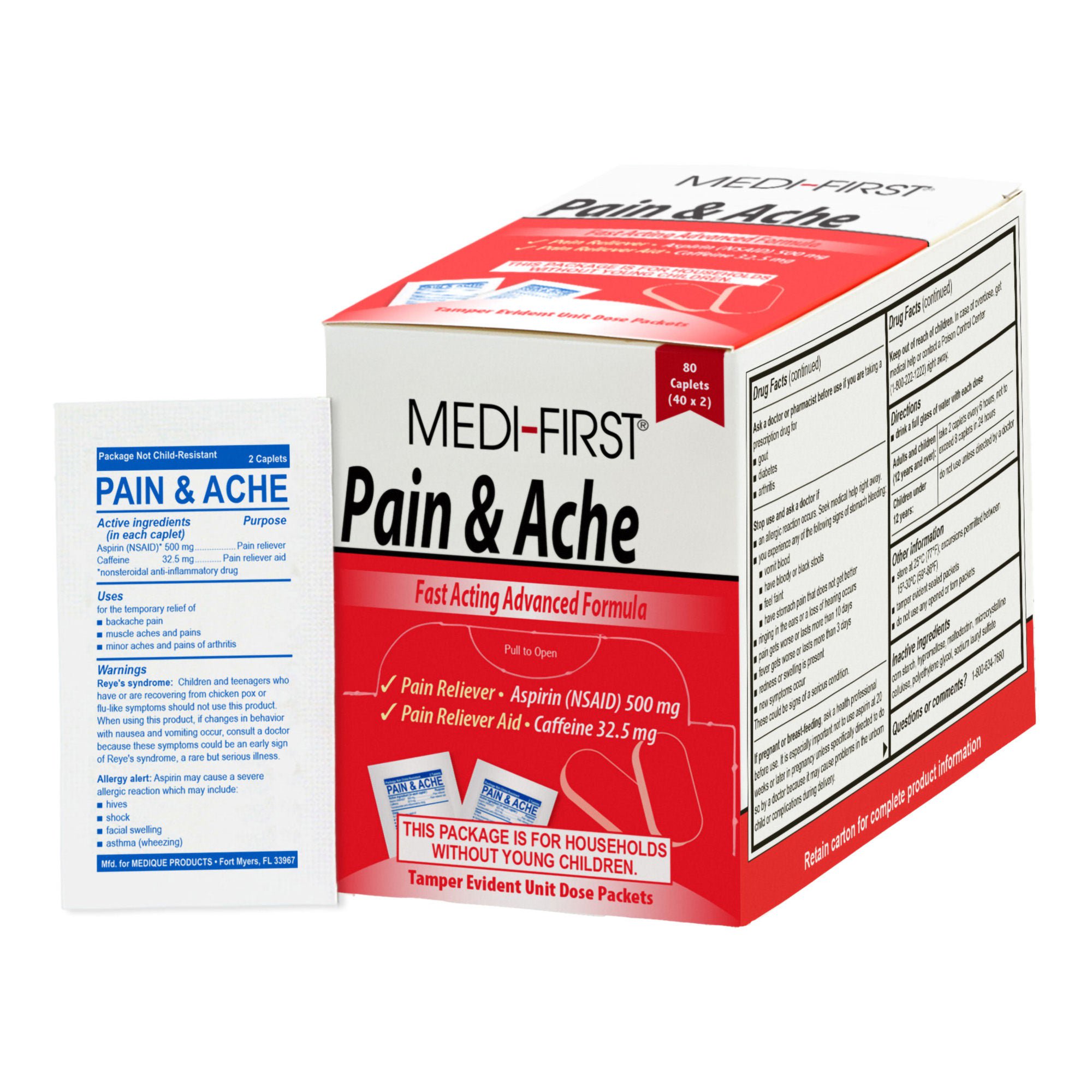 Medique Products - 82180 Medi-First® Pain & Ache Relief Aspirin / Caffeine Pain Relief