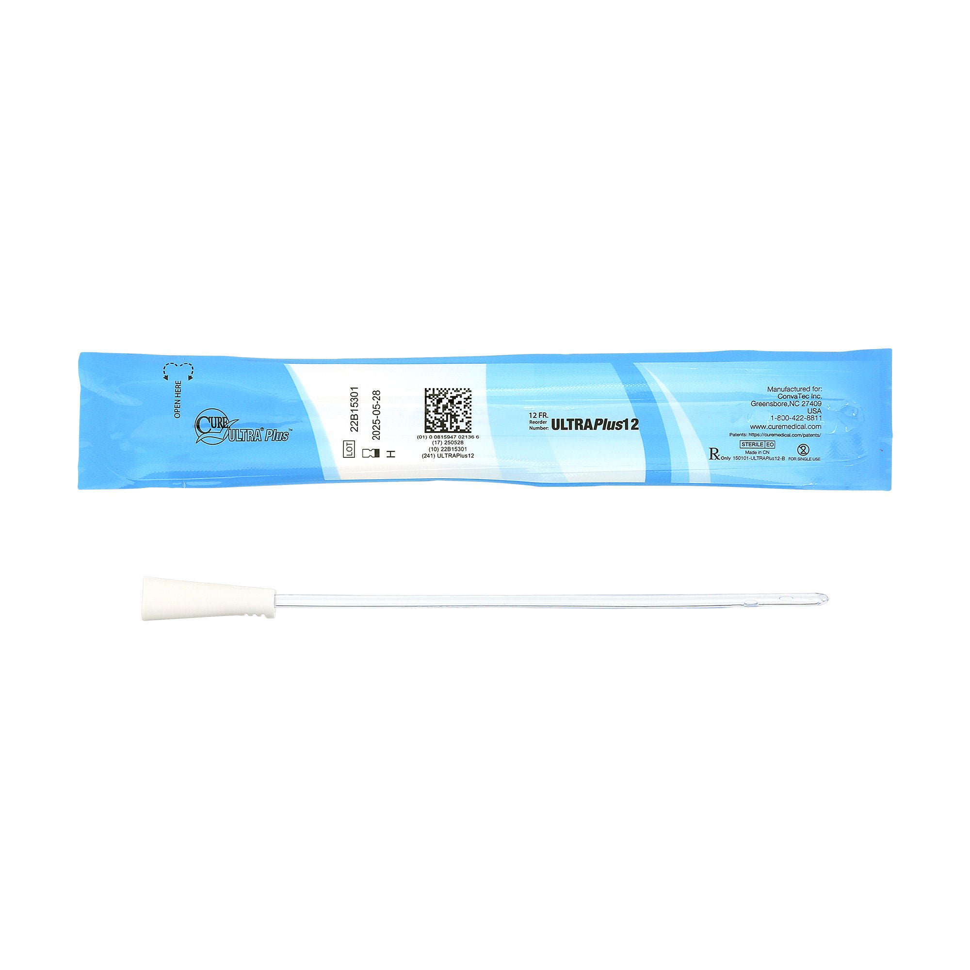 ConvaTec - ULTRAPLUS12 Urethral Catheter Cure Ultra® Plus™ Straight Tip Lubricated PVC 12 Fr. 8 Inch Length