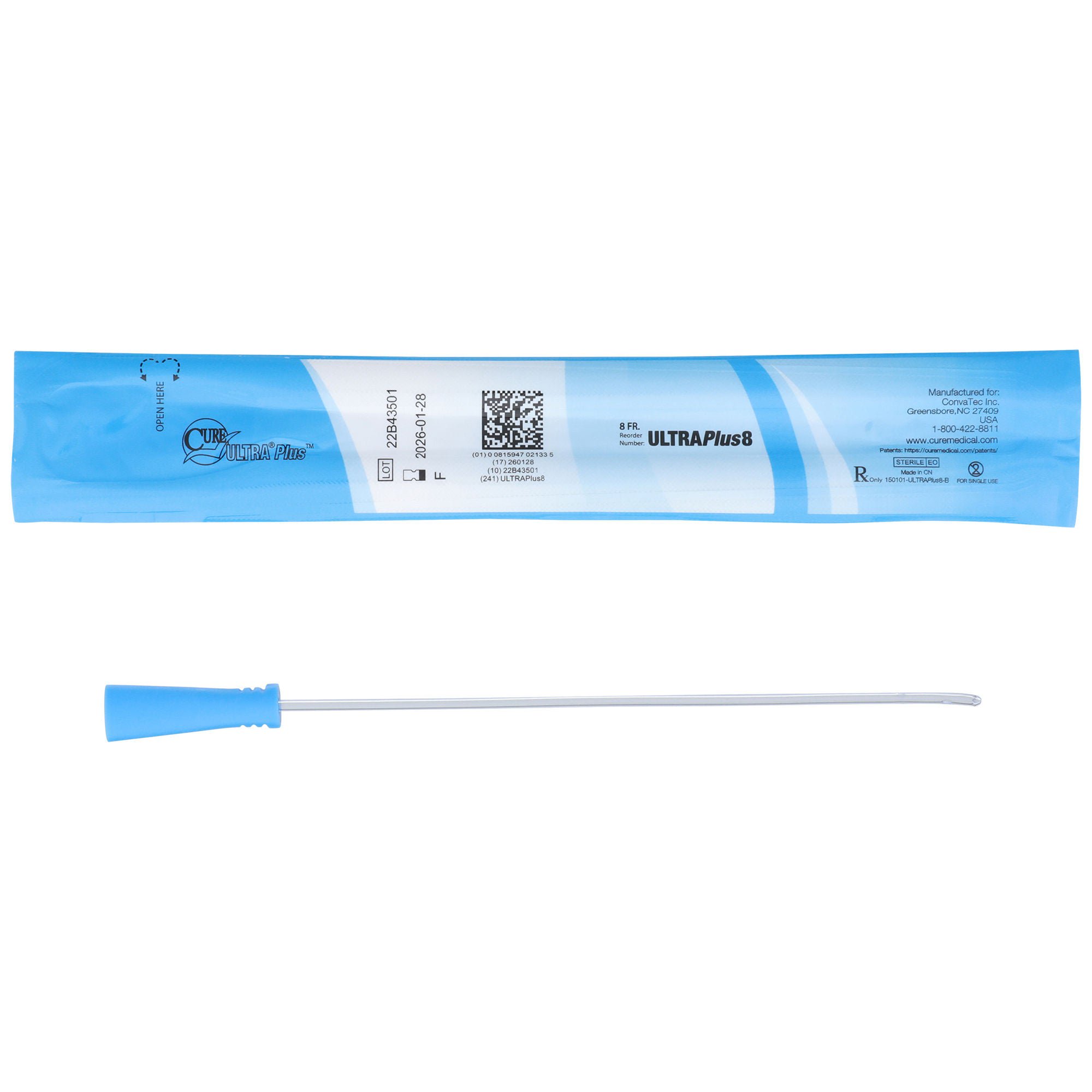 ConvaTec - ULTRAPLUS8 Urethral Catheter Cure Ultra® Plus™ Straight Tip Lubricated PVC 8 Fr. 8 Inch Length