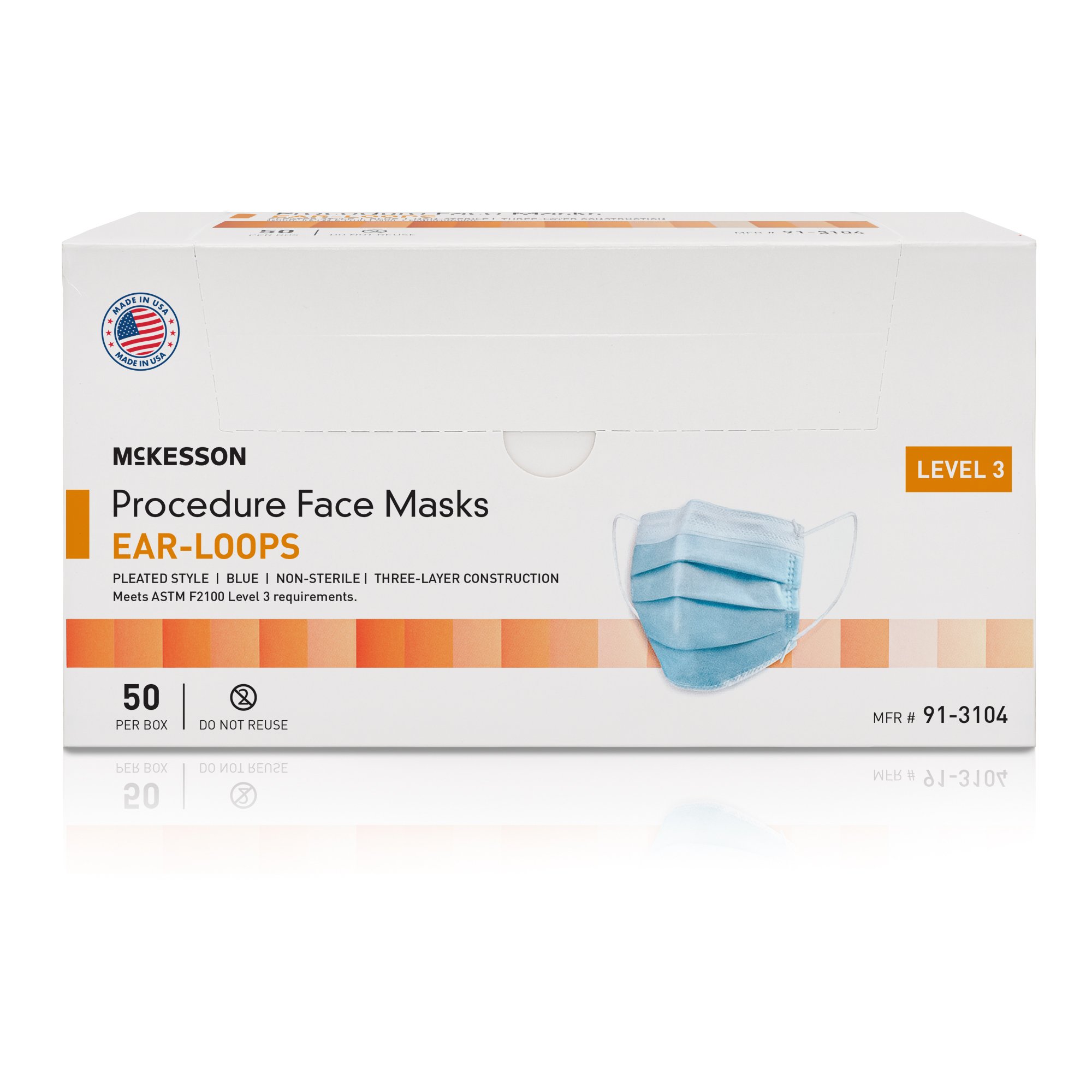 McKesson Brand 91-3104 - McKesson Procedure Masks, ASTM Level 3 - 50/Box, 500/Case