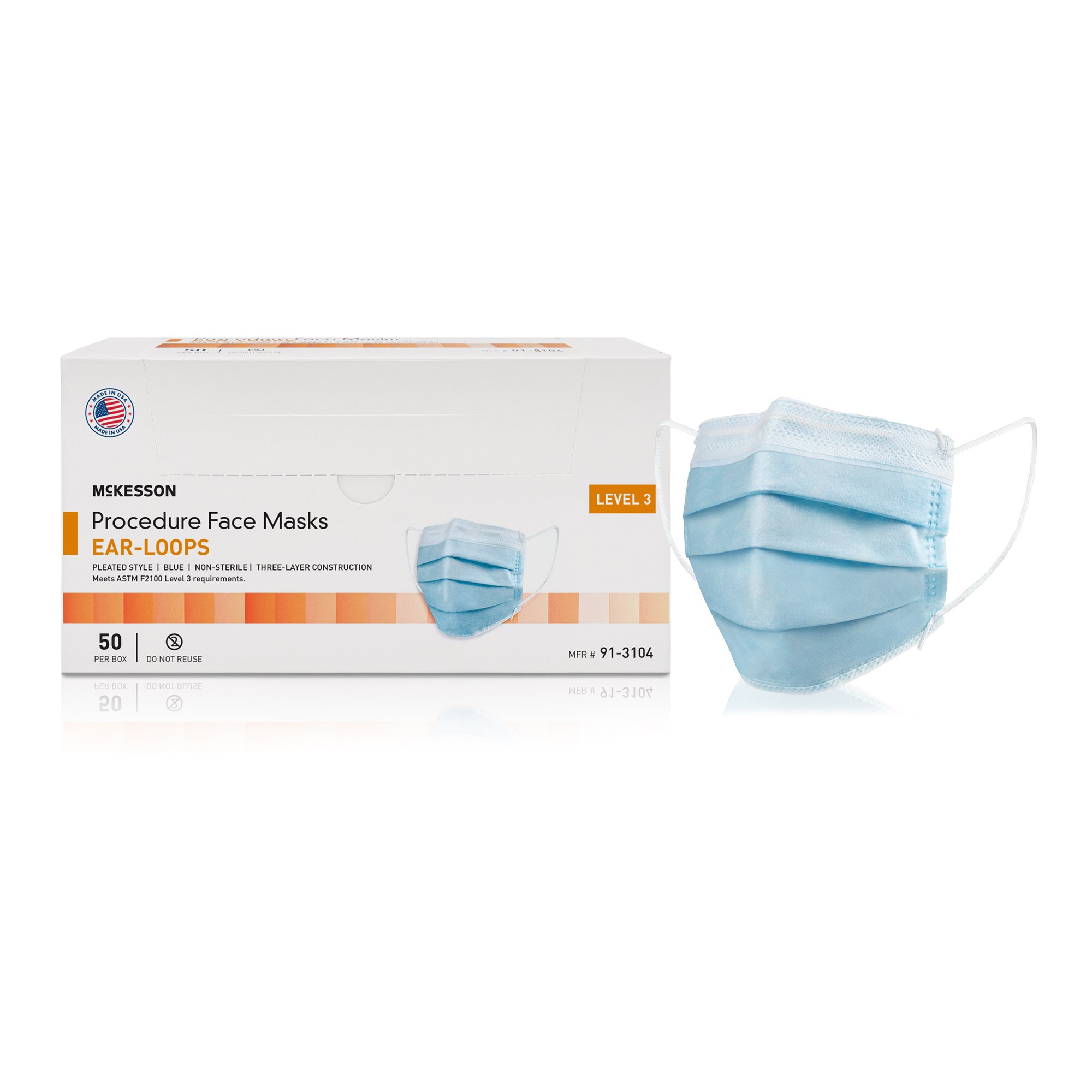 McKesson Brand 91-3104 - McKesson Procedure Masks, ASTM Level 3 - 50/Box, 500/Case