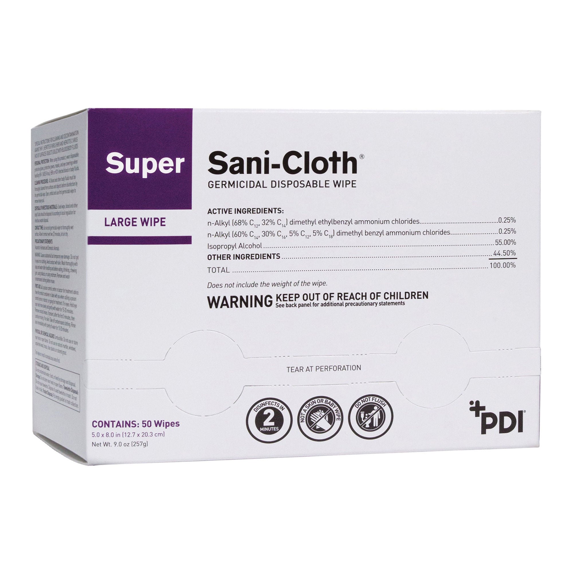 Professional Disposables - H04082 Surface Disinfectant Cleaner Super Sani-Cloth® Premoistened Germicidal Manual Pull Wipe 50 Count Individual Packet Alcohol Scent NonSterile