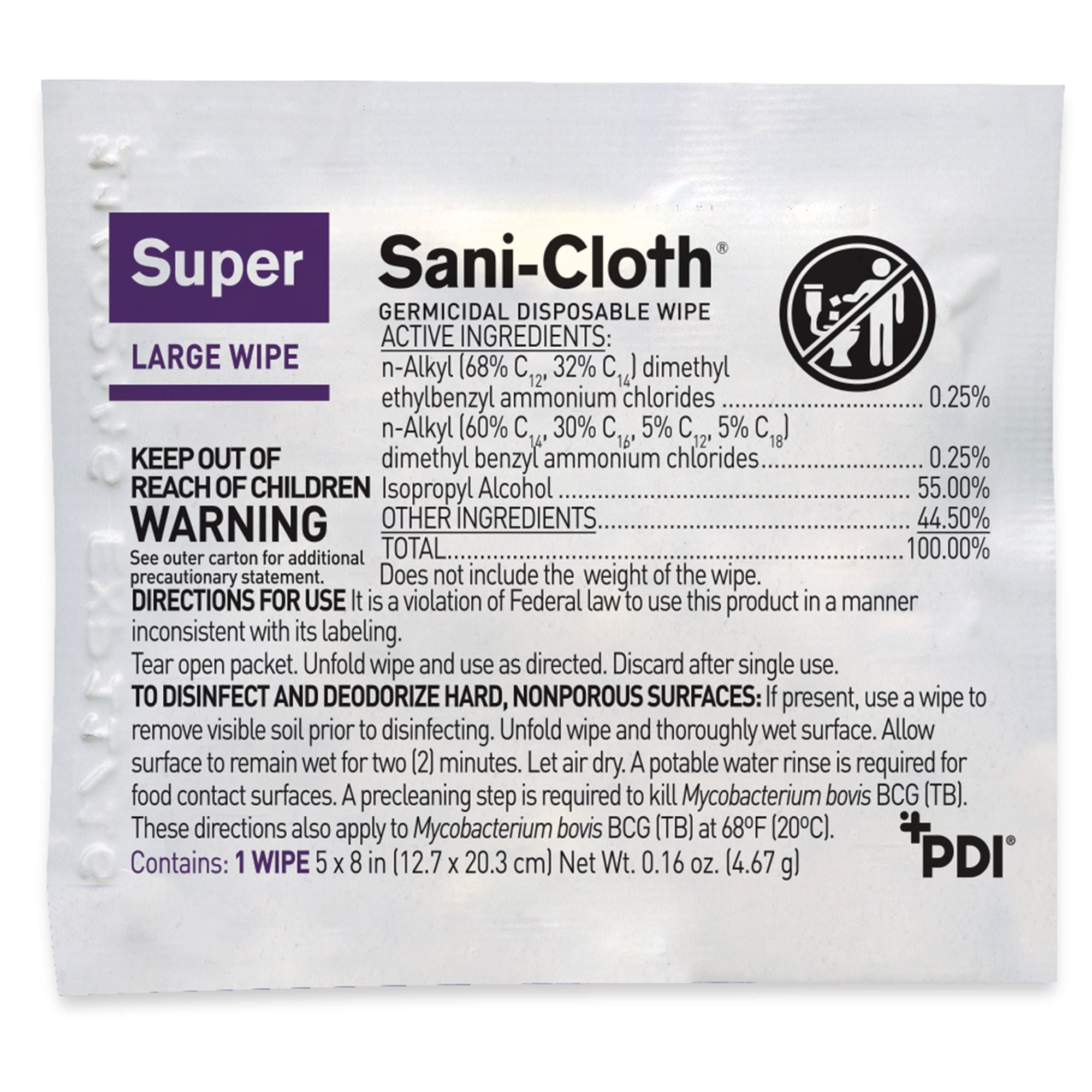 Professional Disposables - H04082 Surface Disinfectant Cleaner Super Sani-Cloth® Premoistened Germicidal Manual Pull Wipe 50 Count Individual Packet Alcohol Scent NonSterile