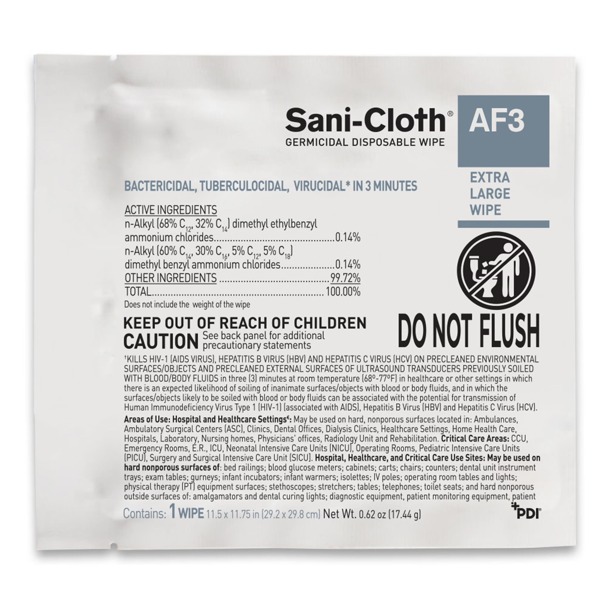 Professional Disposables - U27500 Surface Disinfectant Cleaner Sani-Cloth® AF3 Premoistened Germicidal Manual Pull Wipe 50 Count Individual Packet Mild Scent NonSterile