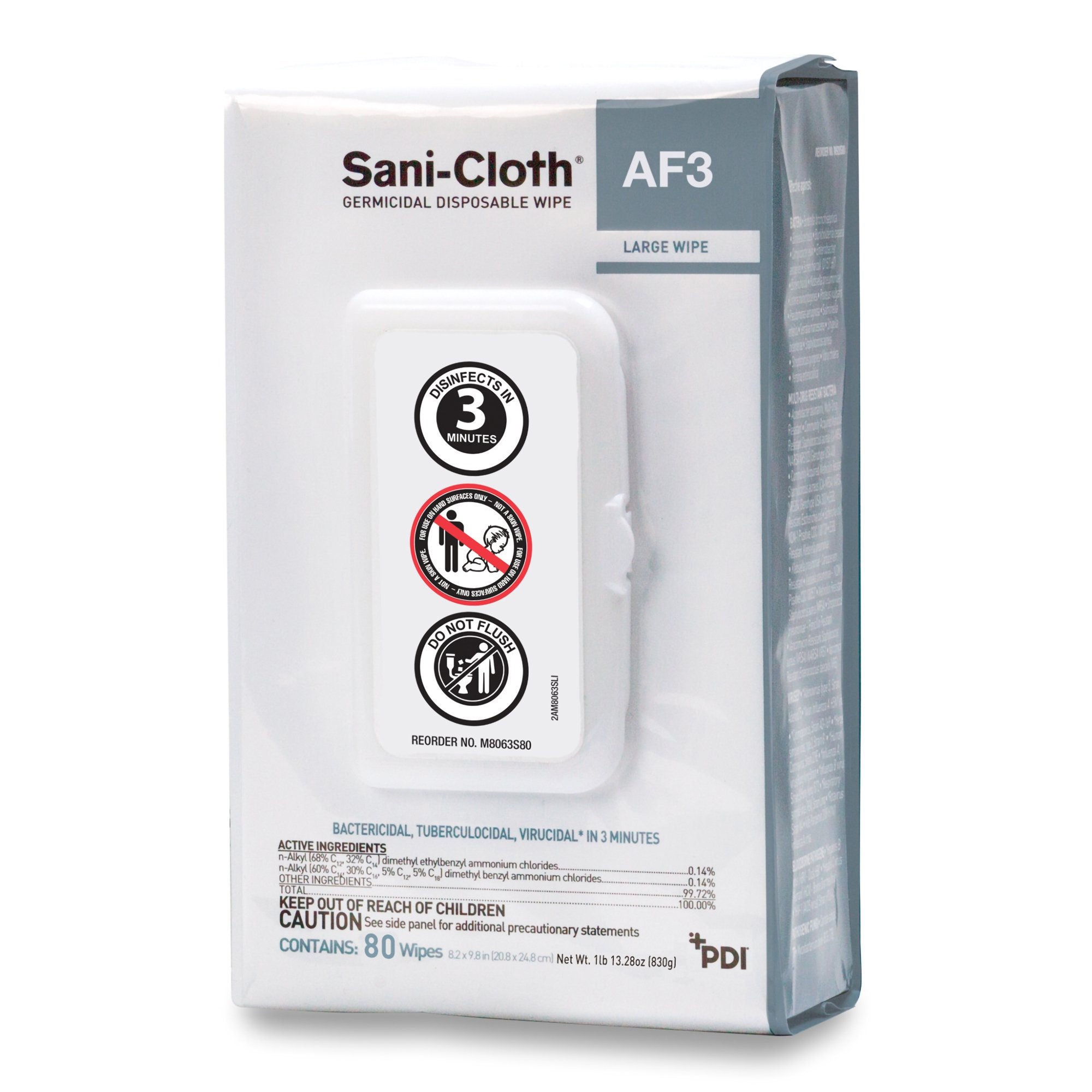 Professional Disposables - M8063S80 Surface Disinfectant Cleaner Sani-Cloth® AF3 Premoistened Germicidal Manual Pull Wipe 80 Count Hard Case Unscented NonSterile