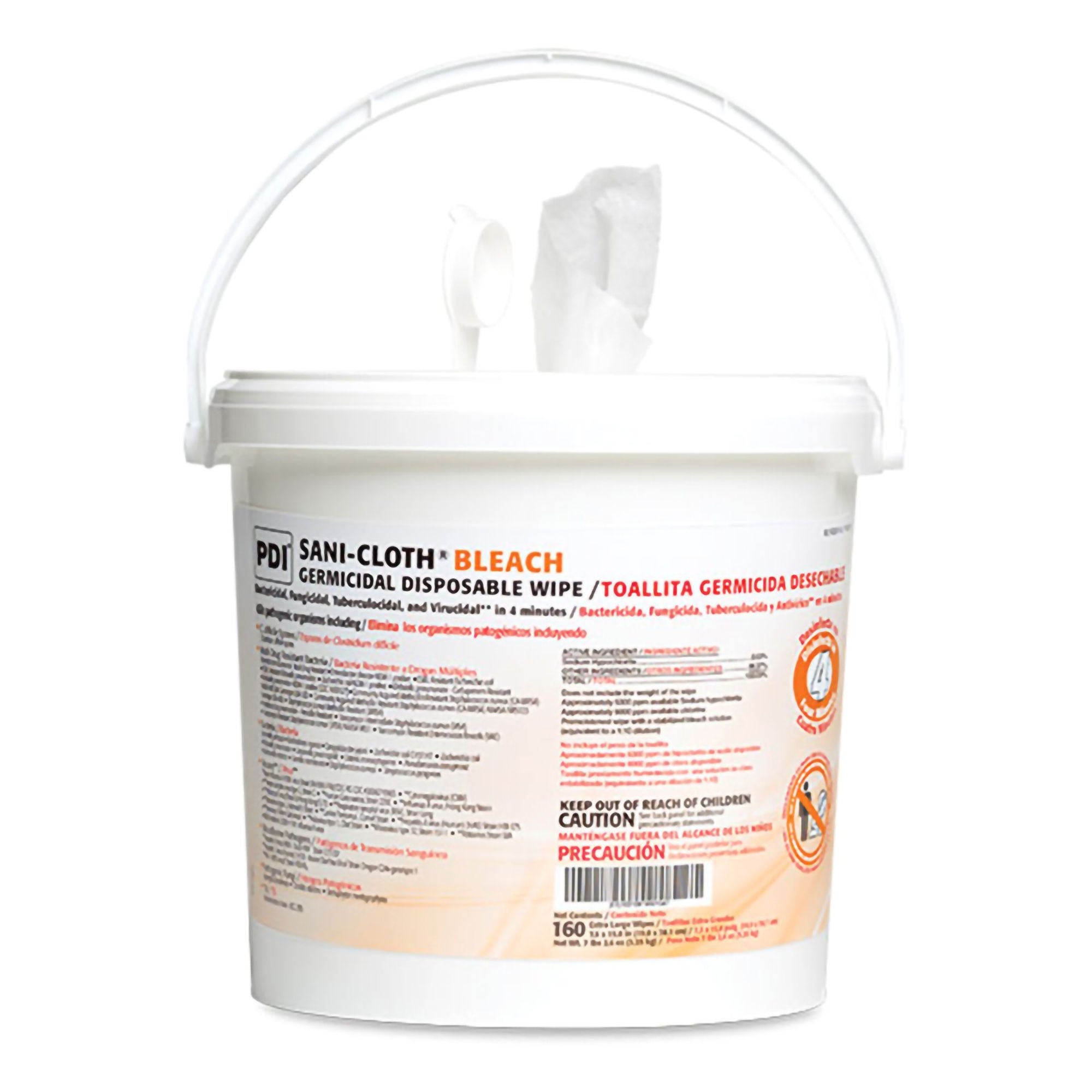 Professional Disposables - P7007P Surface Disinfectant Cleaner Sani-Cloth® Bleach Premoistened Germicidal Manual Pull Wipe 160 Count Pail Chlorine Scent NonSterile