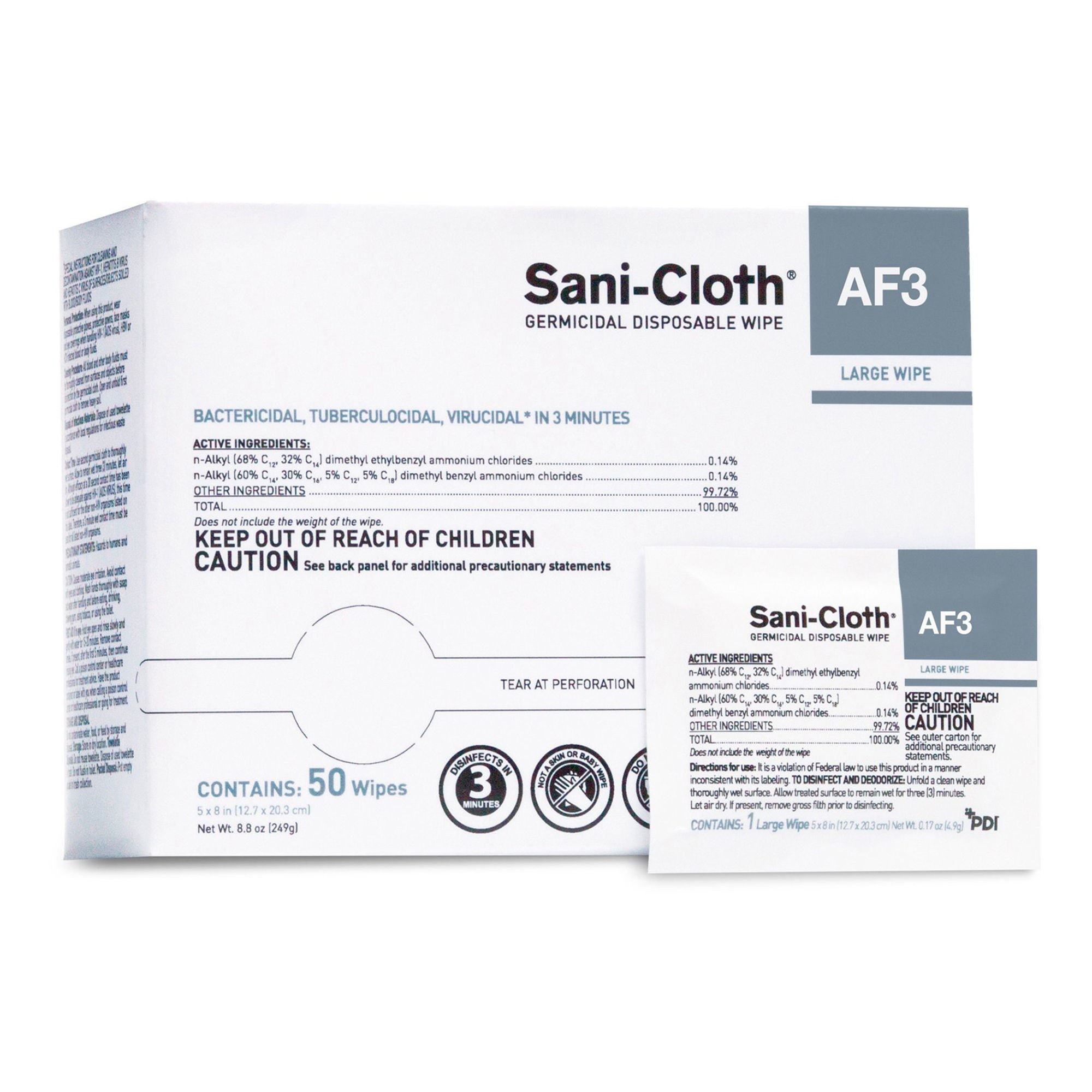 Professional Disposables - H59200 Sani-Cloth® AF3 Germicidal Large Disinfectant Wipes, Individual Packet, 50 ct.