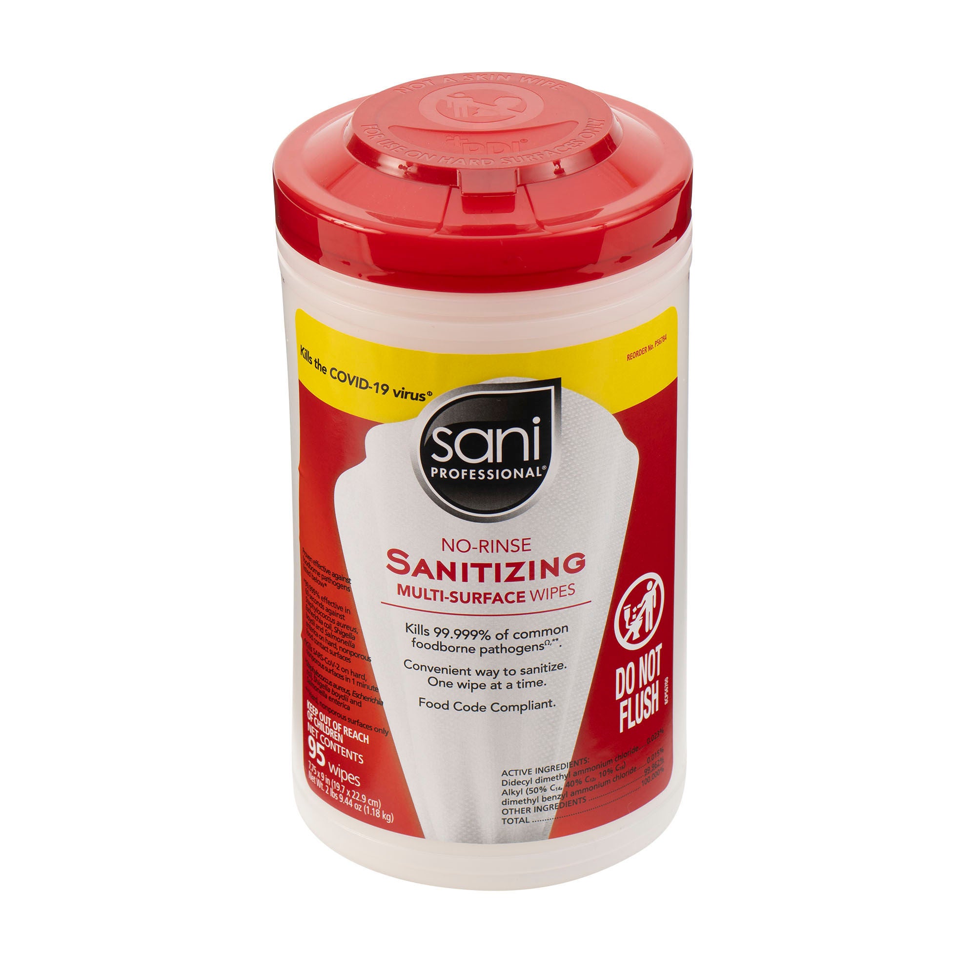 Professional Disposables - P56784 Surface Cleaner / Sanitizer Sani Professional® No-Rinse Sanitizing Multi-Surface Premoistened Alcohol Based Manual Pull Wipe 95 Count Canister Alcohol Scent NonSterile