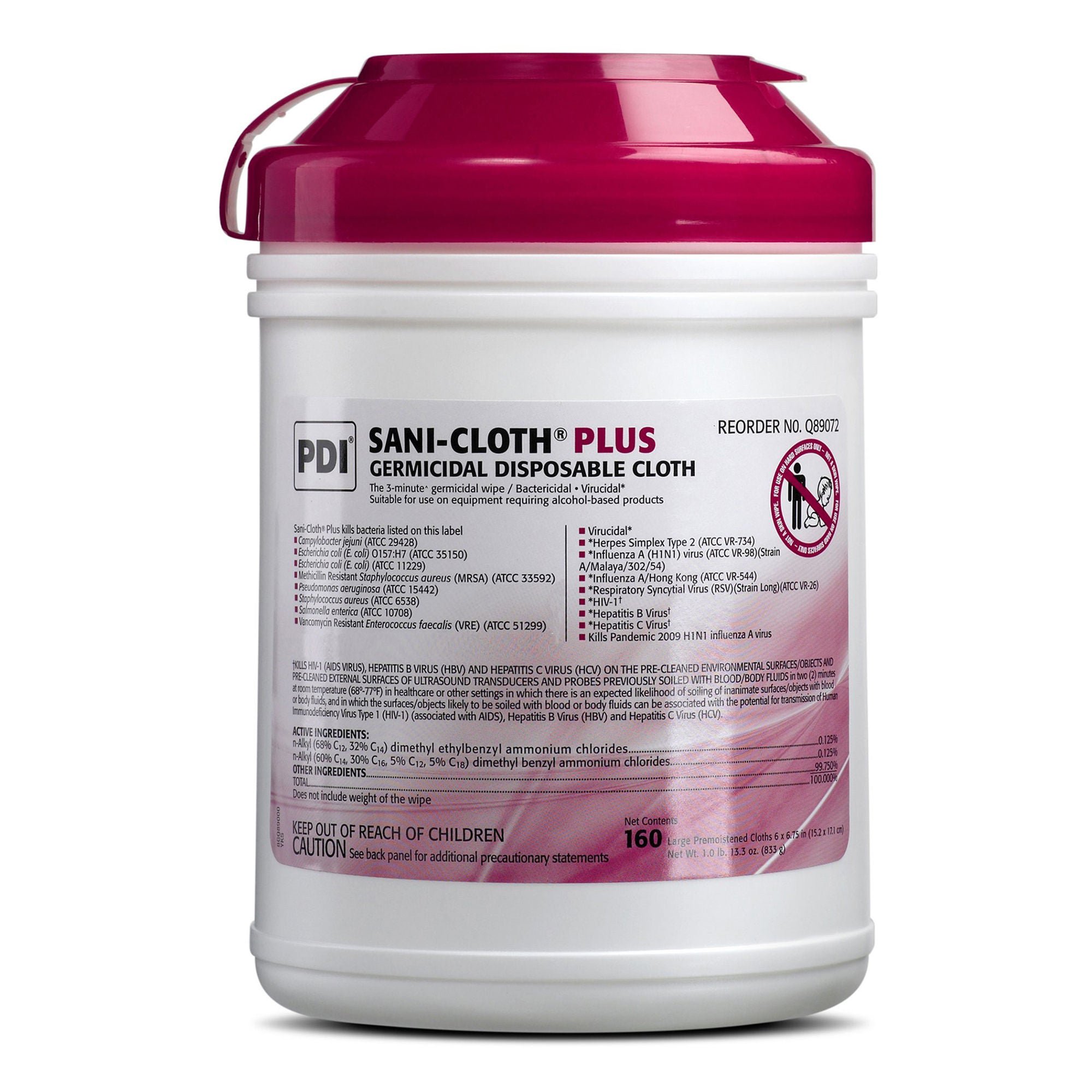 Professional Disposables - Q89072 Sani-Cloth® Plus Germicidal Disinfectant Cleaner Wipe, 6 x 6.75 Inch