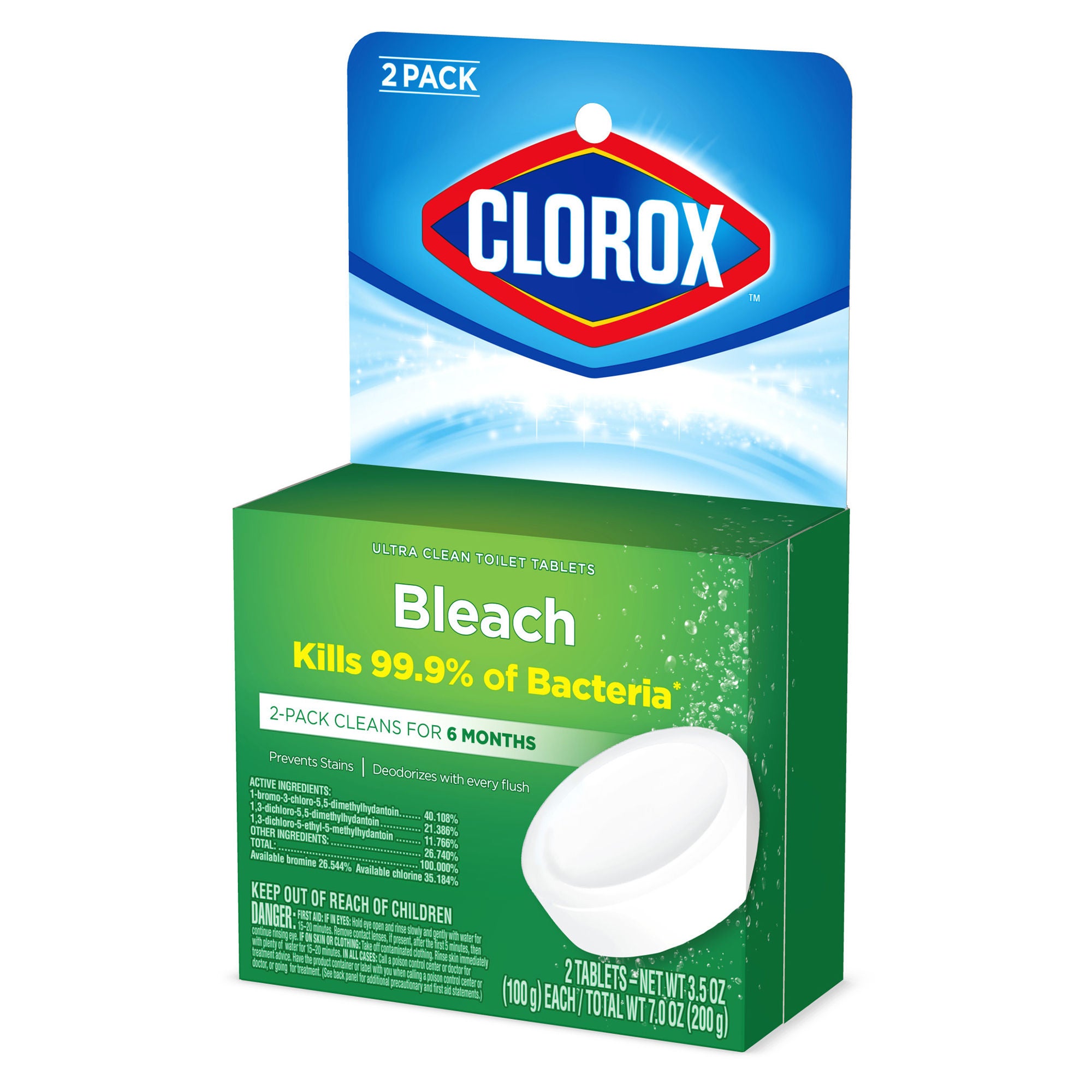 The Clorox Company - 30024 Toilet Bowl Cleaner Clorox® Ultra Clean Toilet Tablets Bleach Dissolving Tablet 2 Count Individual Packet Chlorine Scent NonSterile