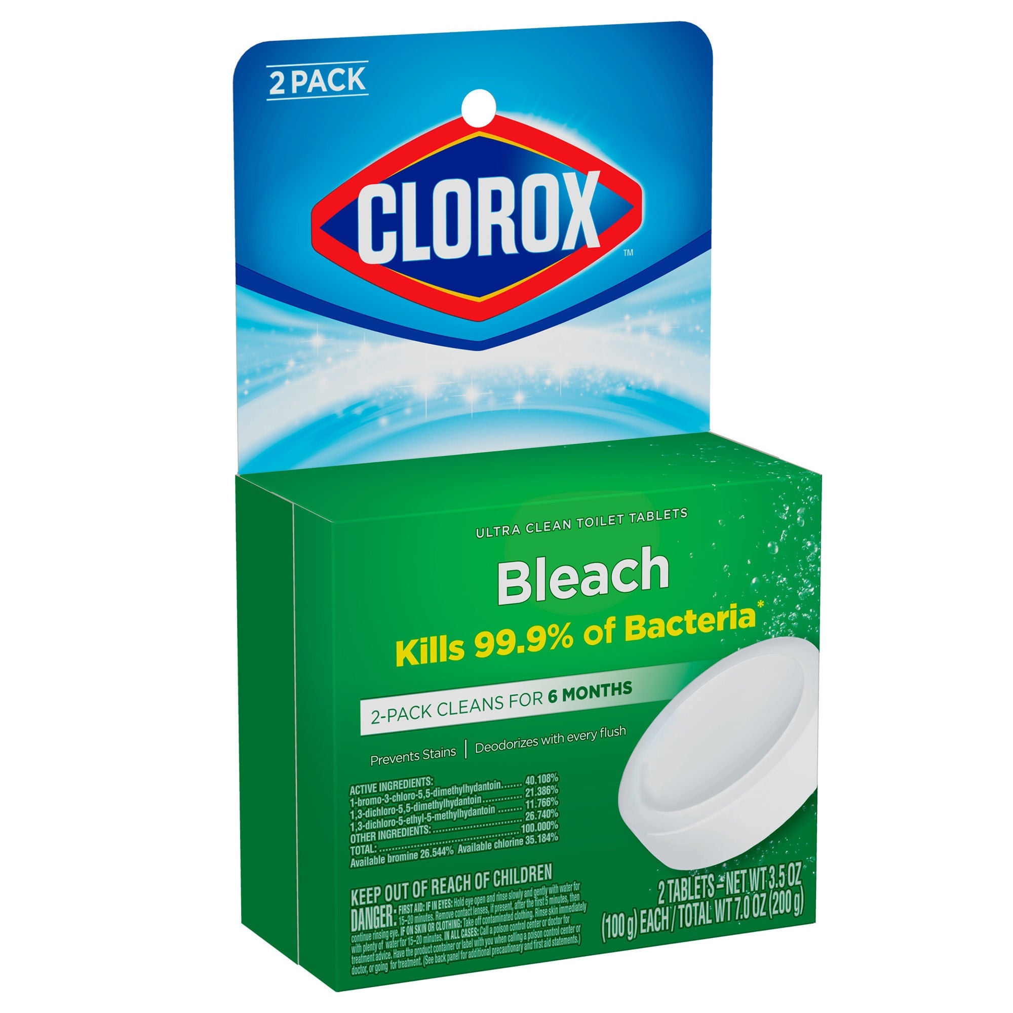 The Clorox Company - 30024 Toilet Bowl Cleaner Clorox® Ultra Clean Toilet Tablets Bleach Dissolving Tablet 2 Count Individual Packet Chlorine Scent NonSterile