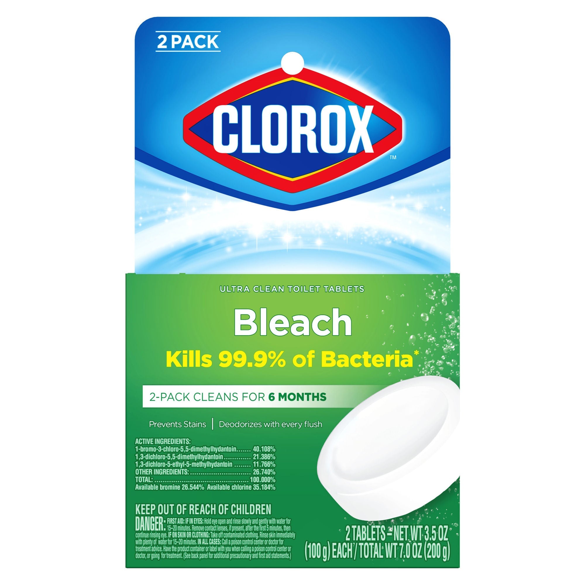 The Clorox Company - 30024 Toilet Bowl Cleaner Clorox® Ultra Clean Toilet Tablets Bleach Dissolving Tablet 2 Count Individual Packet Chlorine Scent NonSterile