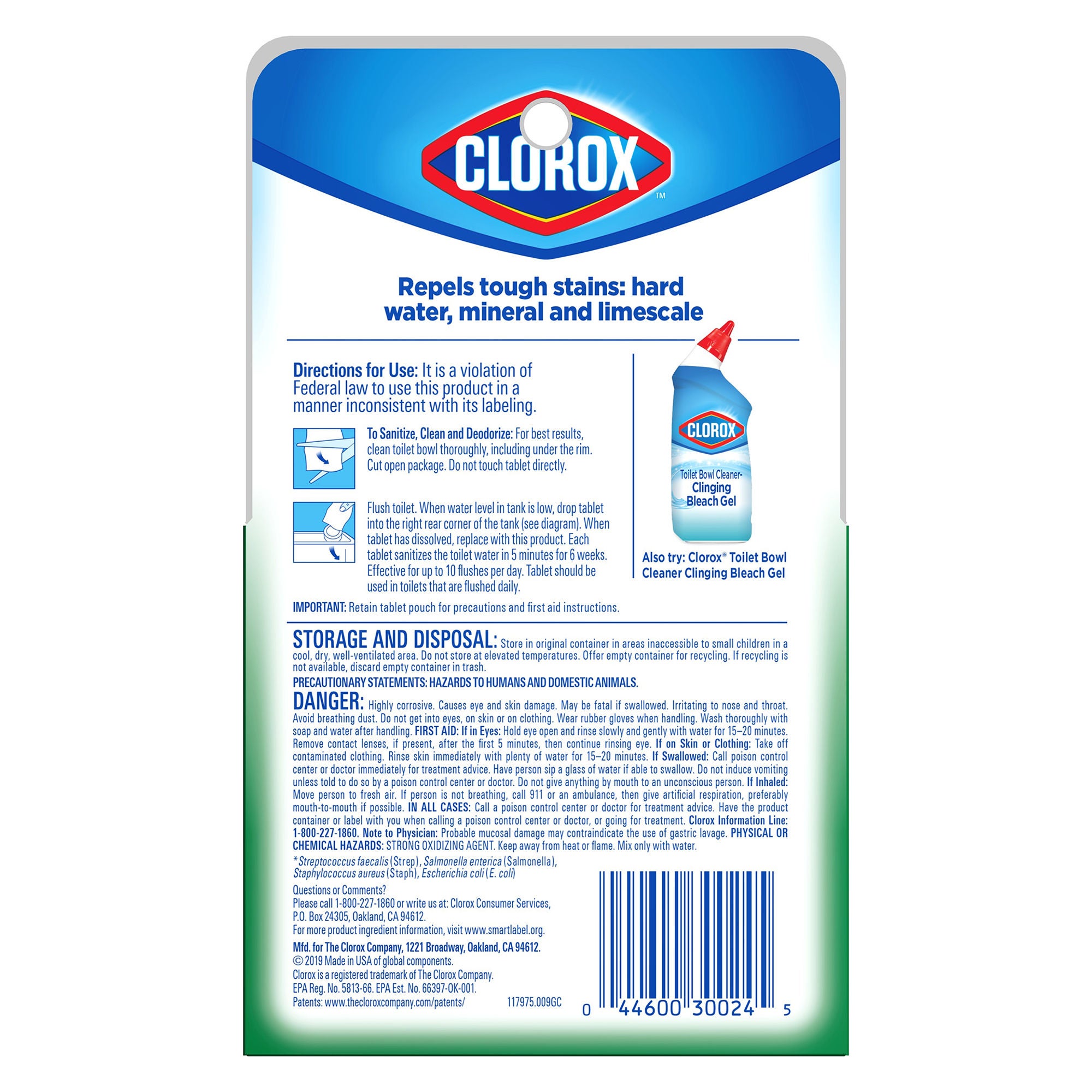 The Clorox Company - 30024 Toilet Bowl Cleaner Clorox® Ultra Clean Toilet Tablets Bleach Dissolving Tablet 2 Count Individual Packet Chlorine Scent NonSterile