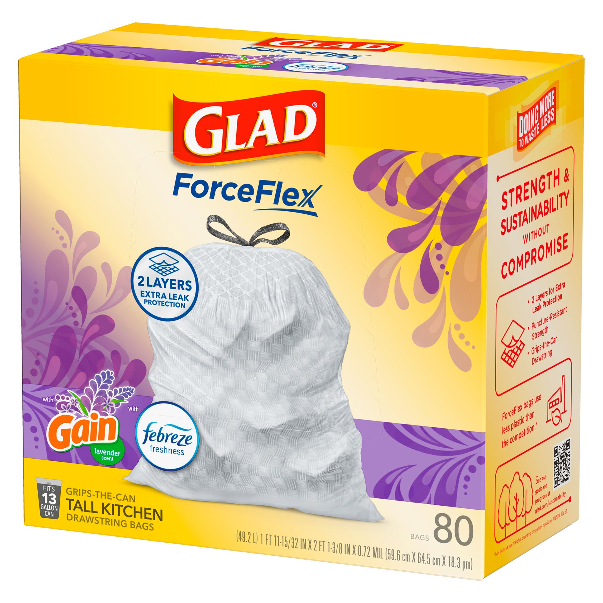 The Clorox Company - 78902 Trash Bag Glad® 13 gal. 0.72 mil 12 X 24 Inch White Tall Kitchen Dispenser Box