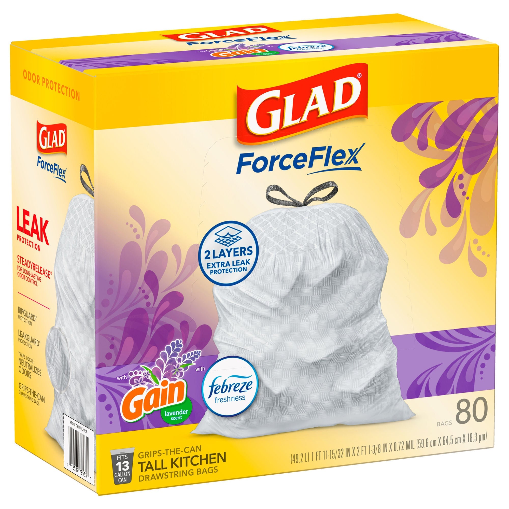 The Clorox Company - 78902 Trash Bag Glad® 13 gal. 0.72 mil 12 X 24 Inch White Tall Kitchen Dispenser Box