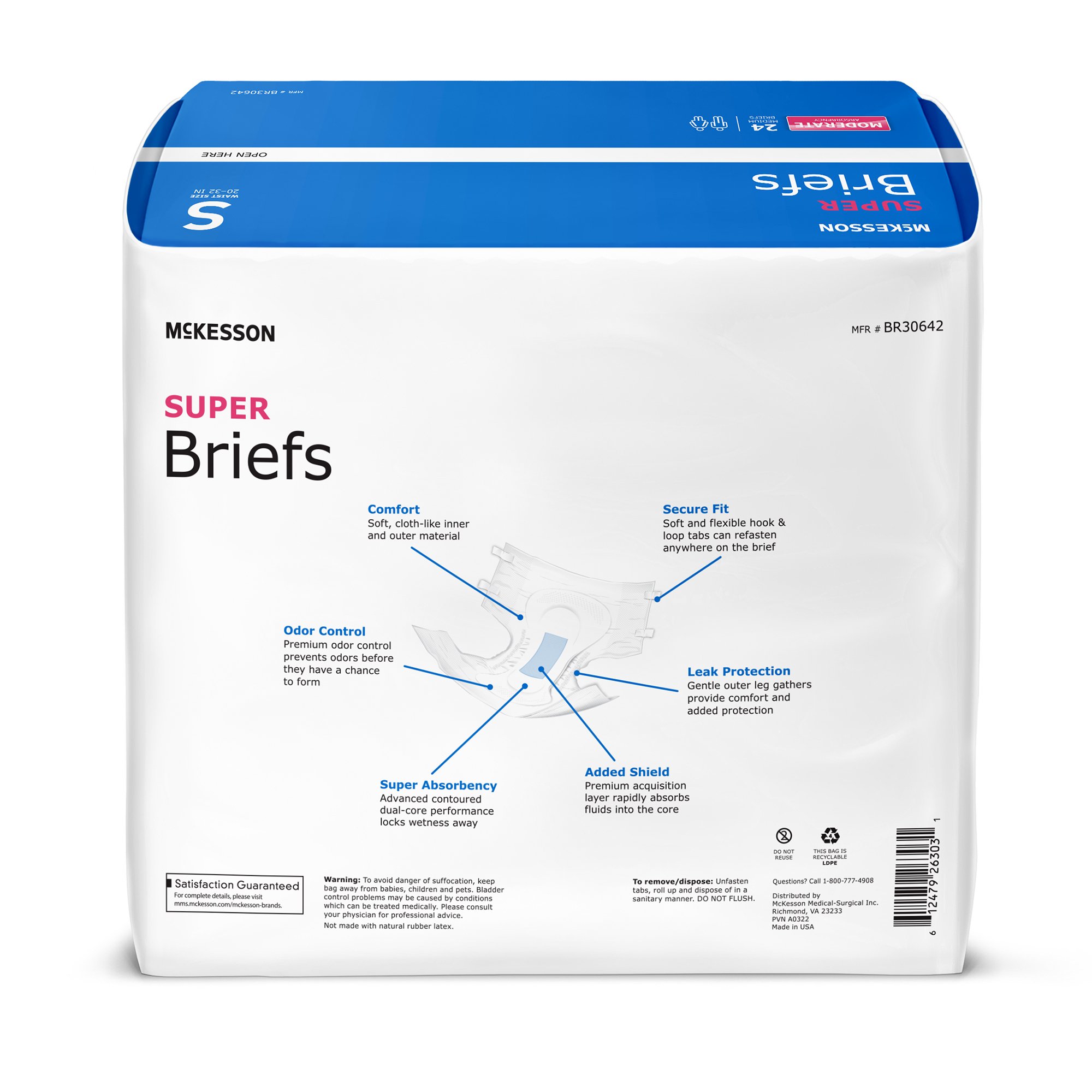 McKesson Brand BR30642 - McKesson Super Moderate Absorbency Incontinence Briefs, Small - 24/Bag, 96/Case
