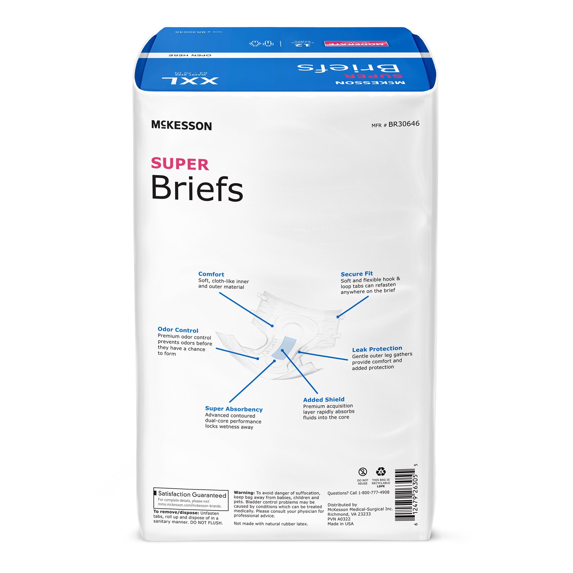 McKesson Brand BR30646 - McKesson Super Moderate Absorbency Incontinence Briefs, 2X-Large - 12/Bag, 48/Case