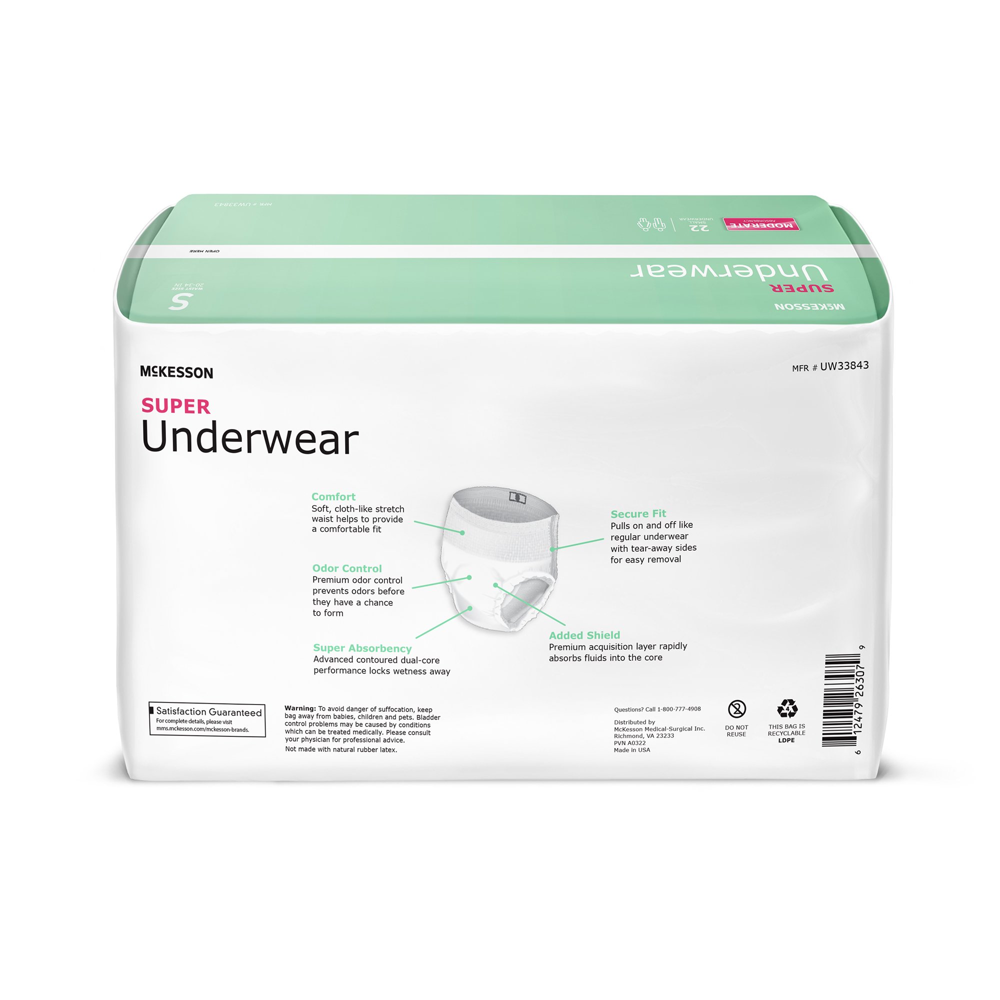 McKesson Brand UW33843 - McKesson Super Moderate Absorbency Incontinence Underwear, Small - 22/Bag, 88/Case