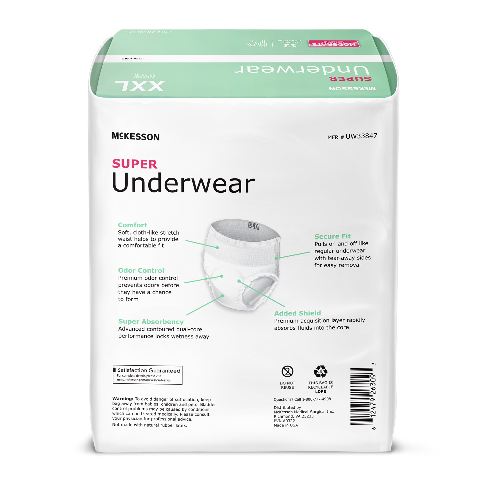 McKesson Brand UW33847 - McKesson Super Moderate Absorbency Incontinence Underwear, 2X-Large - 12/Bag, 48/Case