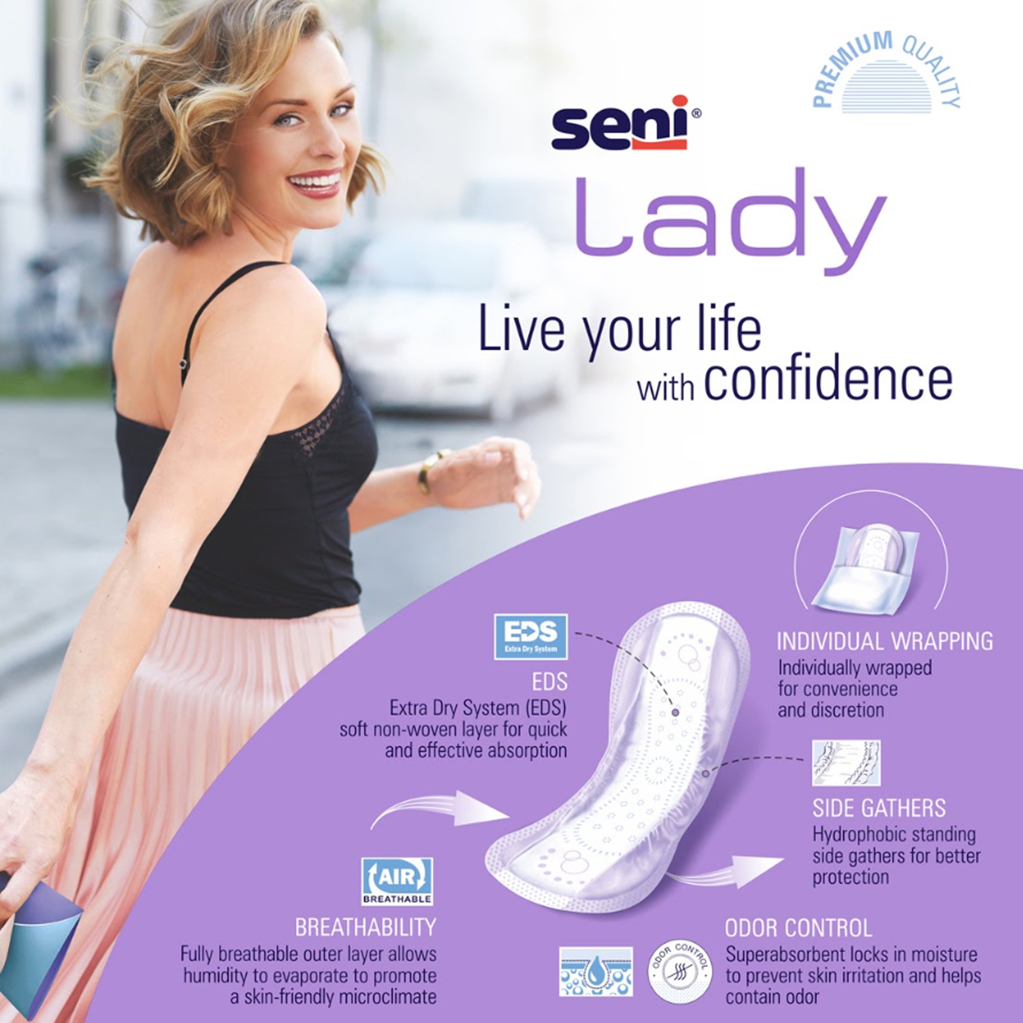 TZMO USA Inc S-3P28-PS1 - Seni® Lady Moderate Absorbency Bladder Control Pads, Regular - 28/Pack, 168/Case