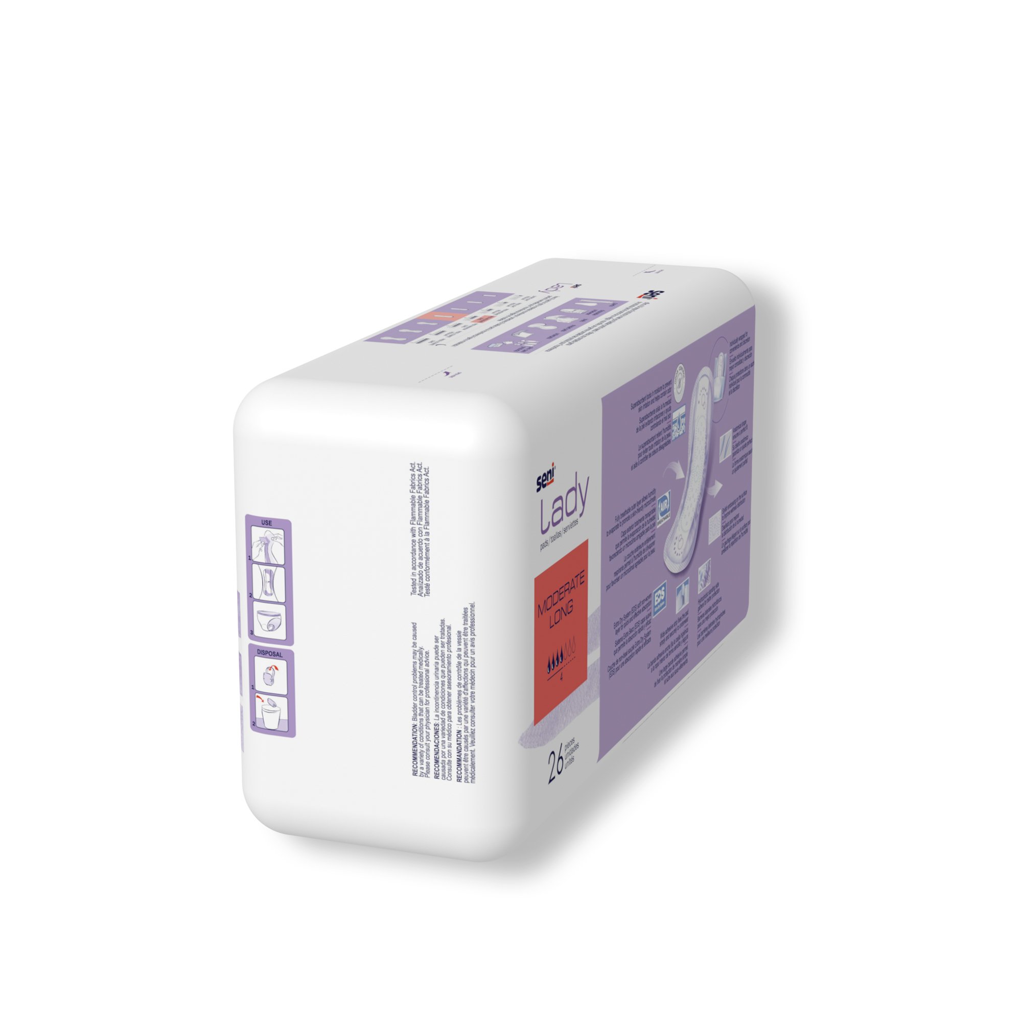 TZMO USA Inc S-4P26-PS1 - Seni® Lady Moderate Absorbency Bladder Control Pads, Long - 26/Pack, 156/Case