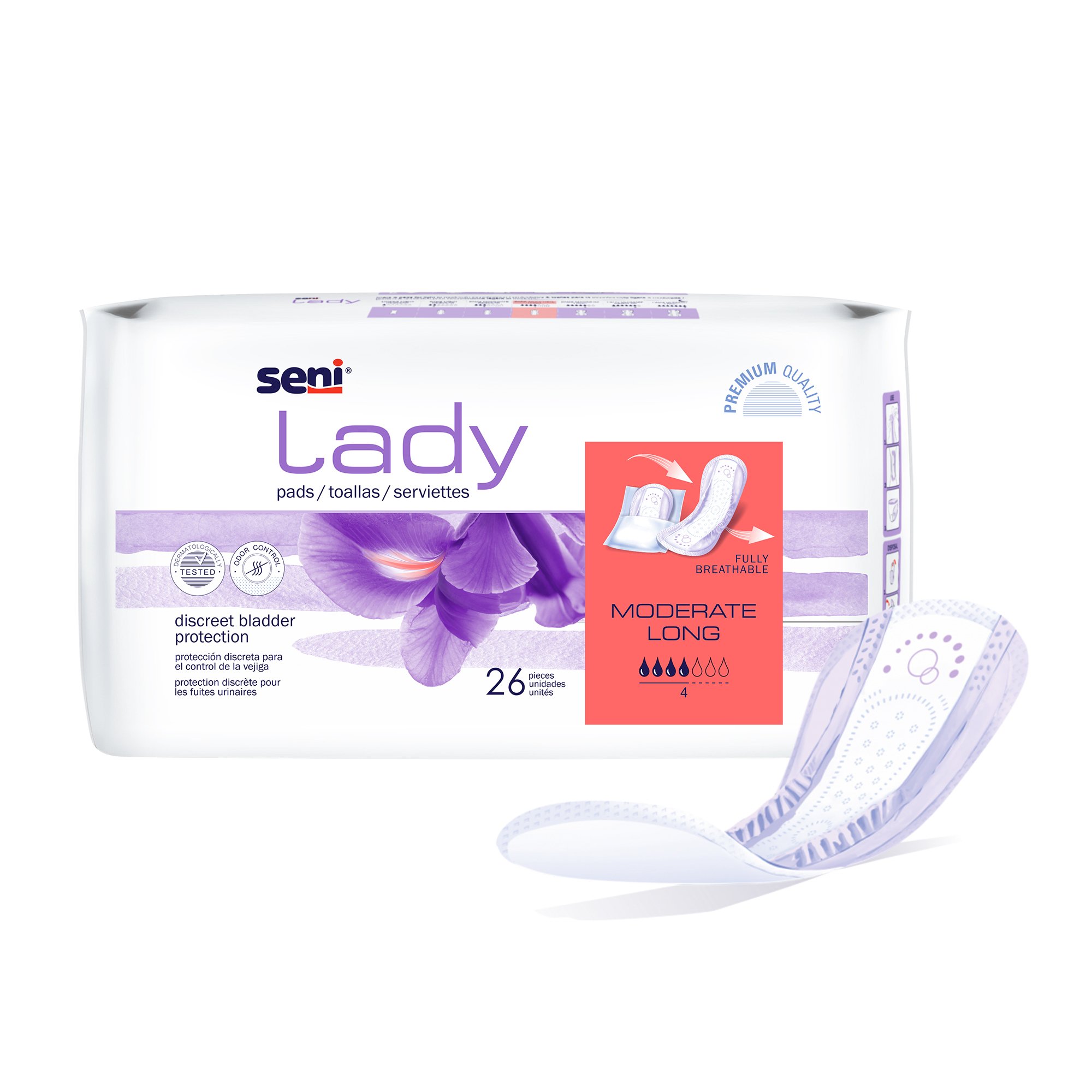 TZMO USA Inc S-4P26-PS1 - Seni® Lady Moderate Absorbency Bladder Control Pads, Long - 26/Pack, 156/Case
