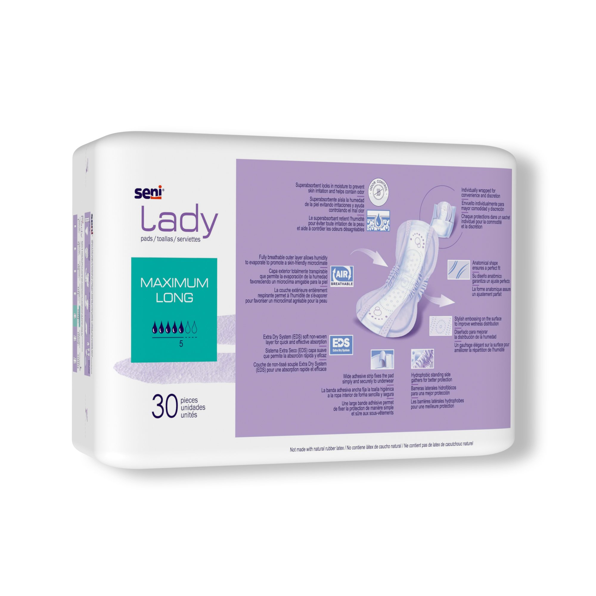 TZMO USA Inc S-5P30-PS1 - Seni® Lady Maximum Bladder Control Pads, Long - 30/Pack, 180/Case
