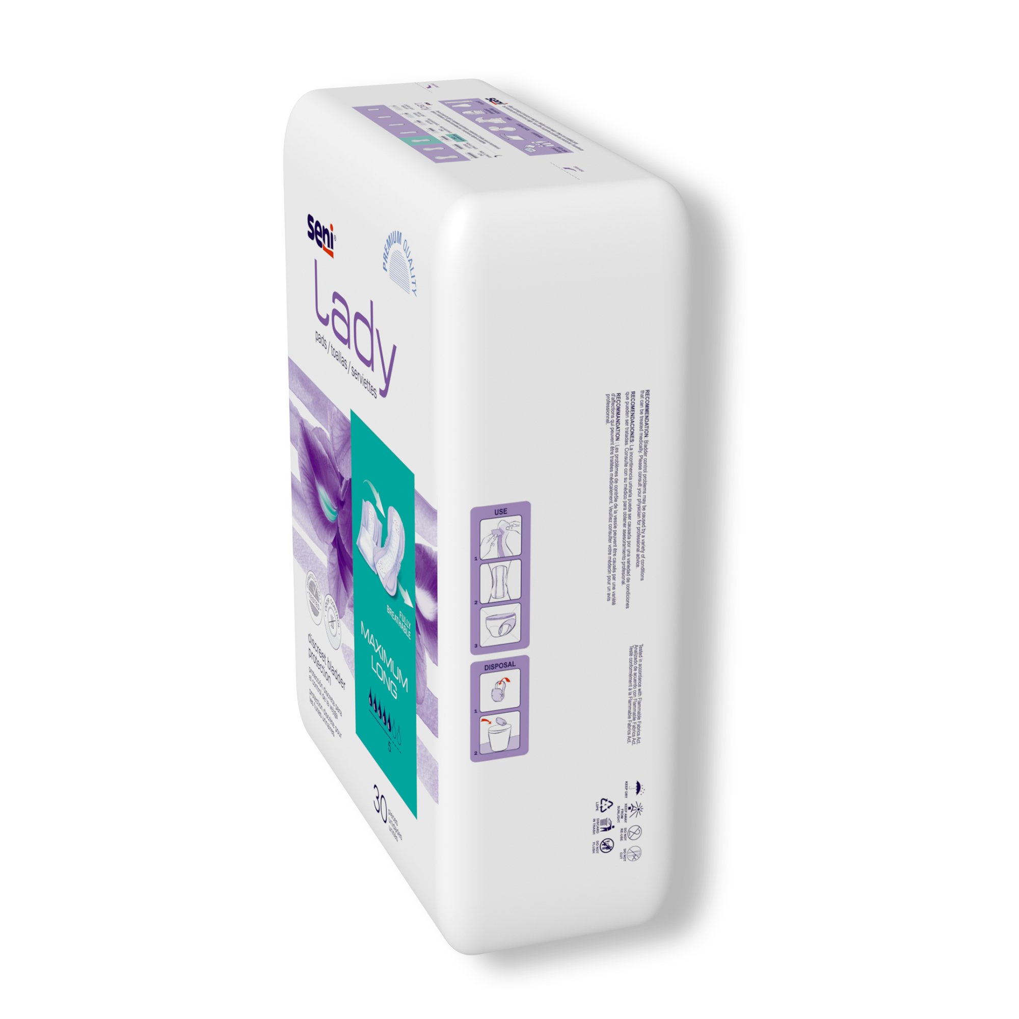 TZMO USA Inc S-5P30-PS1 - Seni® Lady Maximum Bladder Control Pads, Long - 30/Pack, 180/Case