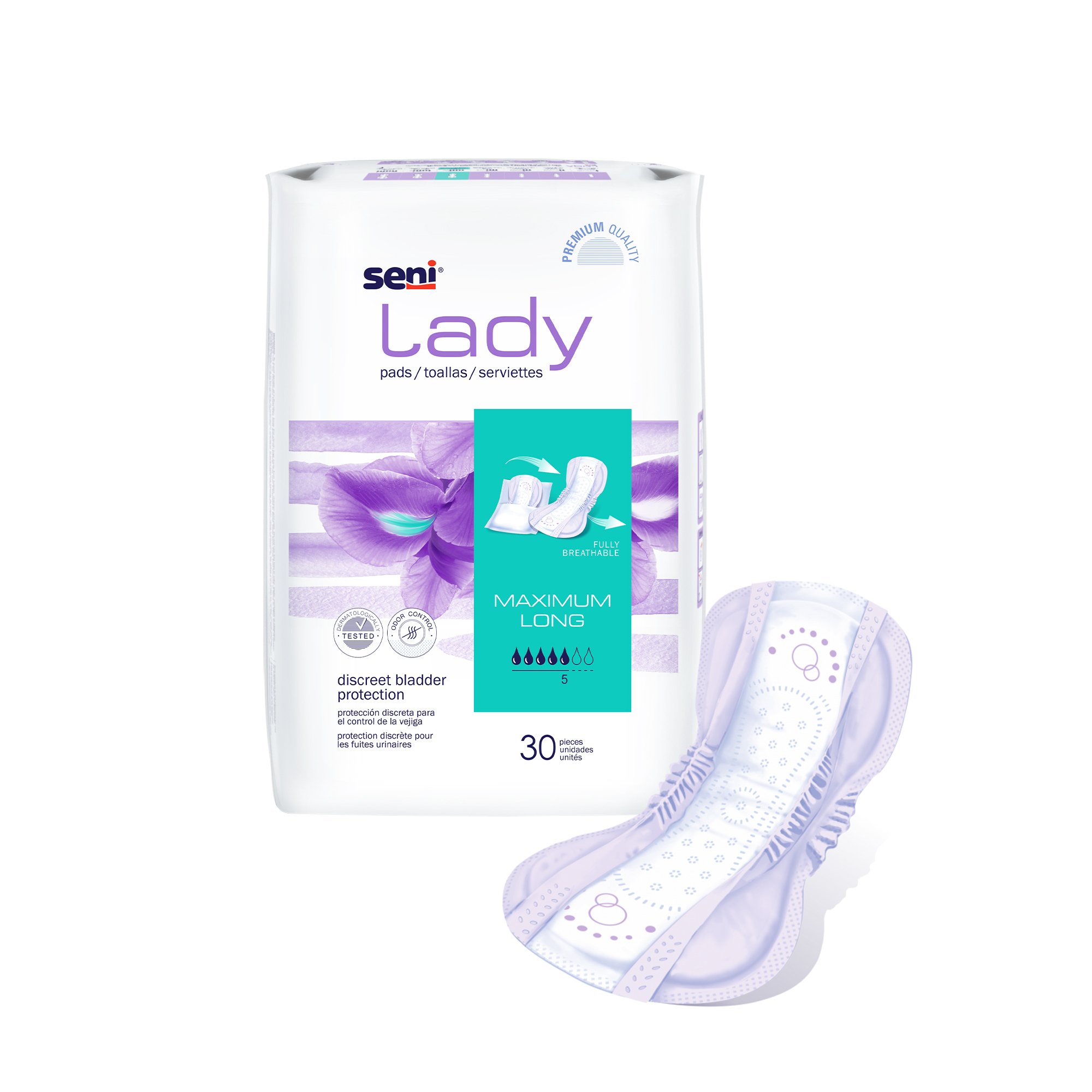 TZMO USA Inc S-5P30-PS1 - Seni® Lady Maximum Bladder Control Pads, Long - 30/Pack, 180/Case