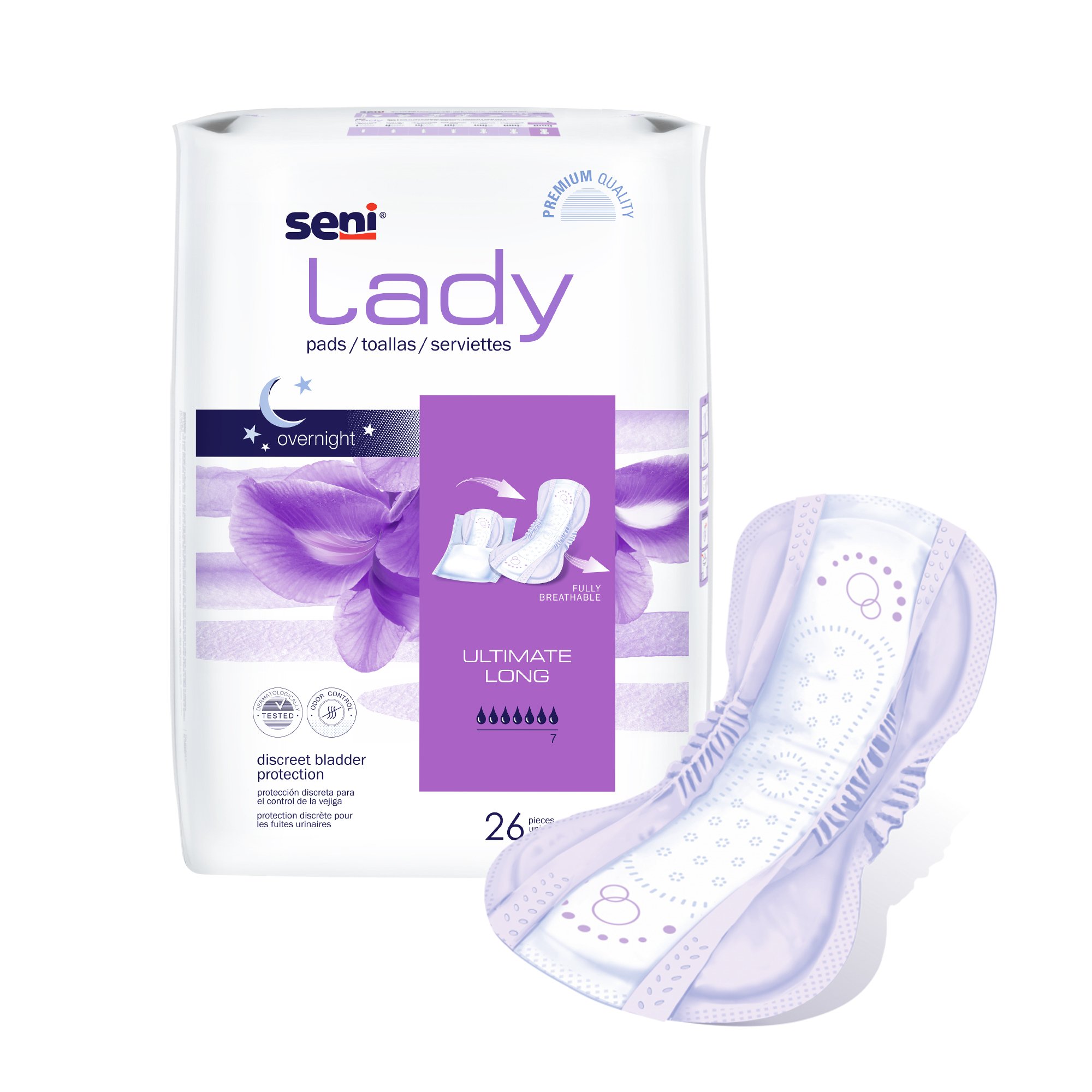 TZMO USA Inc S-7P26-PS1 - Seni® Lady Ultimate Absorbency Bladder Control Pads, Long - 26/Pack, 208/Case