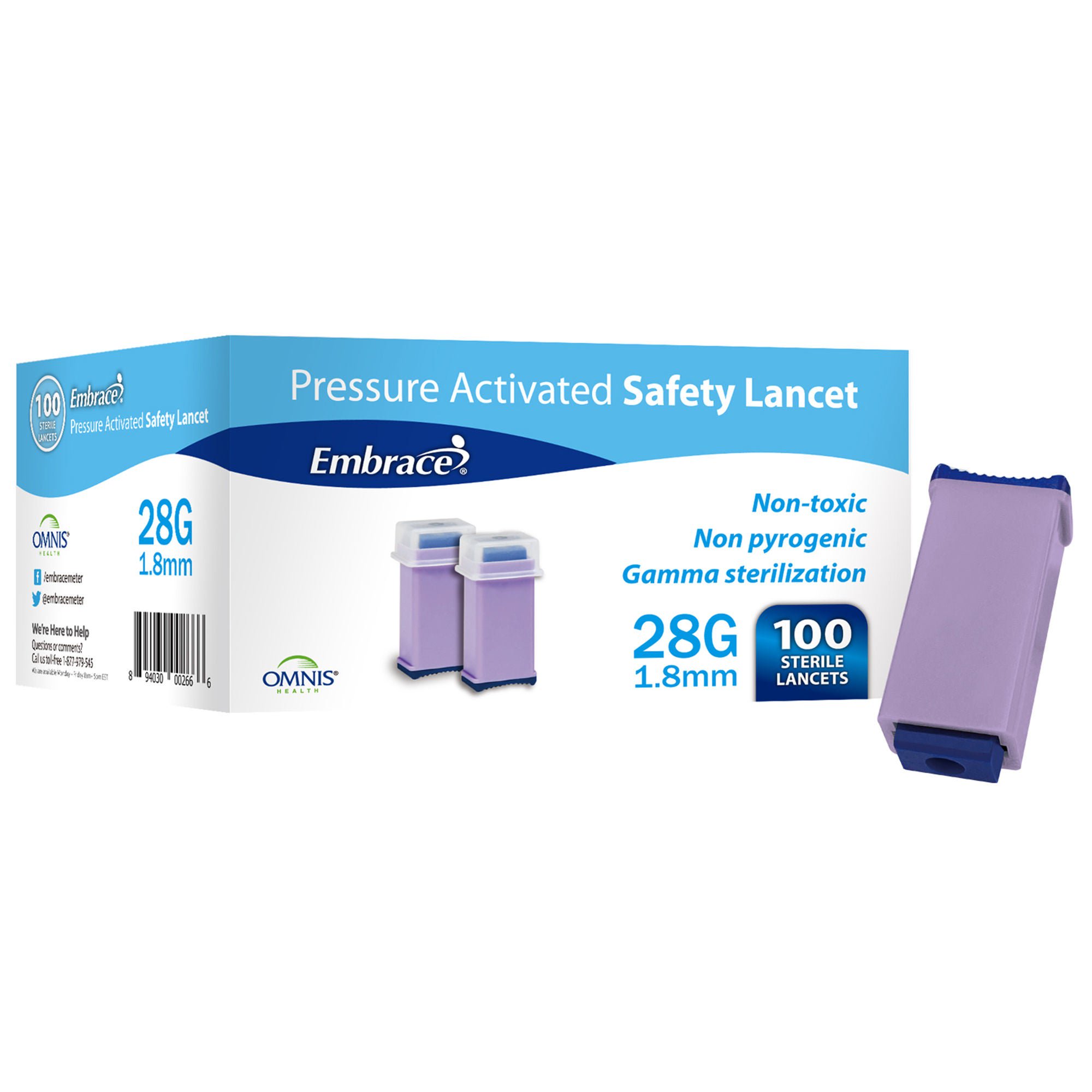 Omnis Health - SHN02GX28.18 Embrace® Finger Activated Safety Lancet