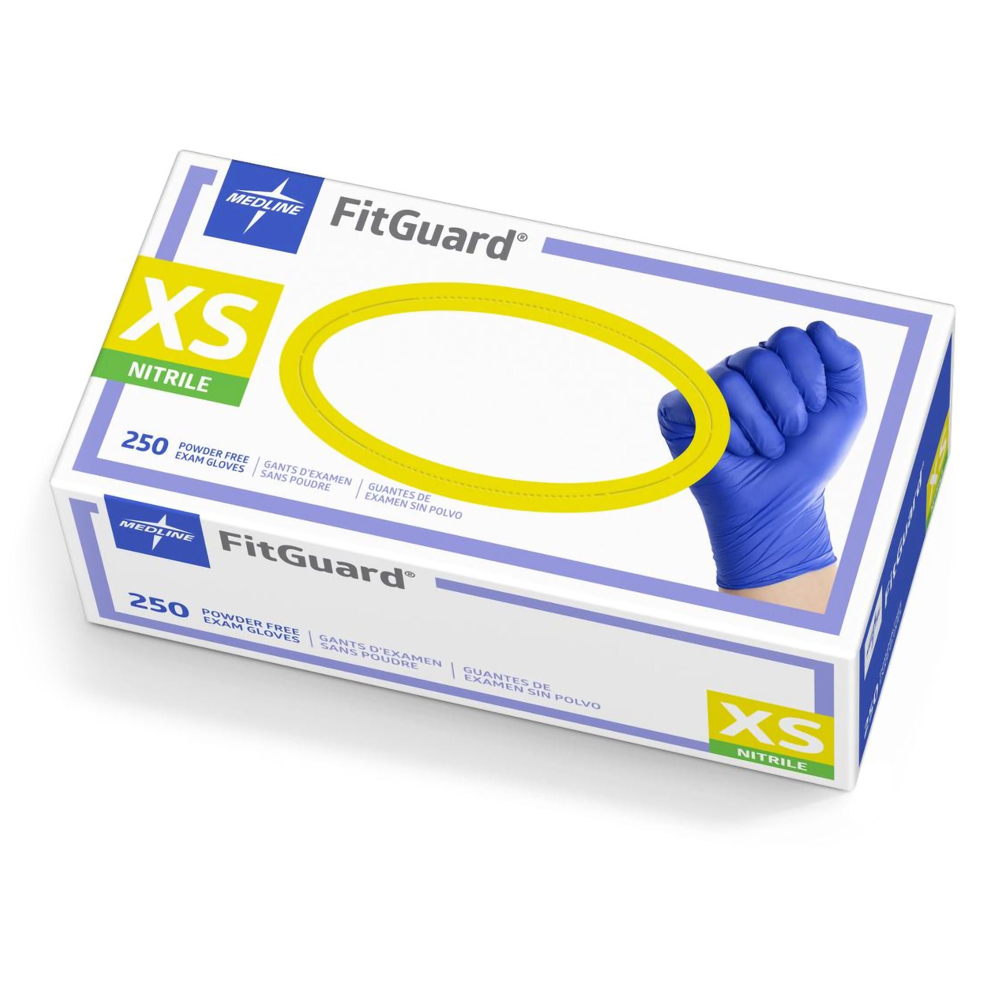 Medline - FG2500 Exam Glove FitGuard™ X-Small 250 per Box NonSterile Nitrile Standard Cuff Length Textured Fingertips Dark Blue Chemo Tested