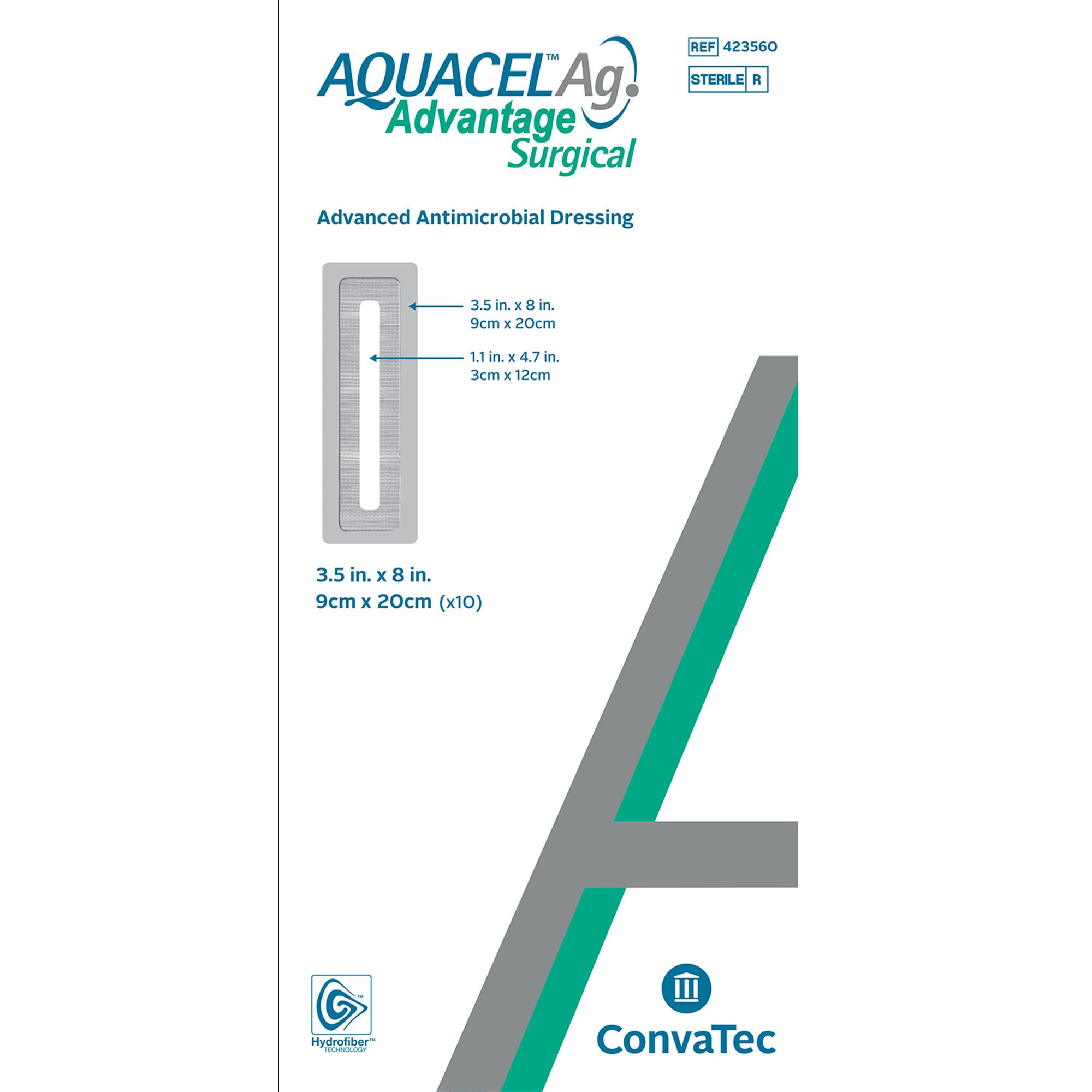 ConvaTec - 423560 Silver Hydrofiber Dressing Aquacel® Ag Advantage Surgical Rectangle Sterile