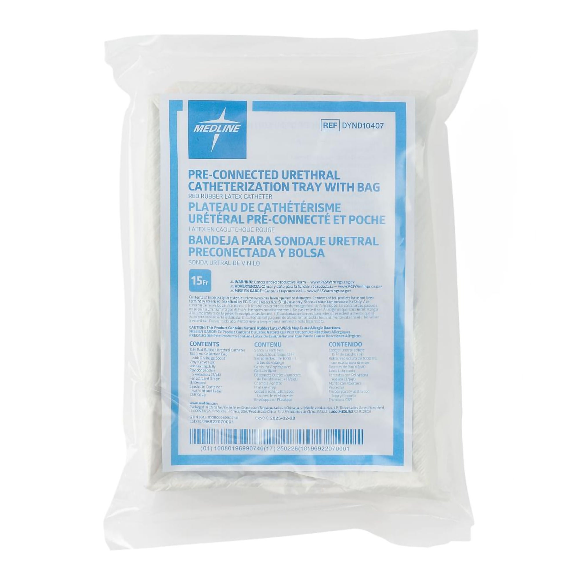 Medline - DYND10407 Intermittent Catheter Tray Medline 15 Fr. Red Rubber
