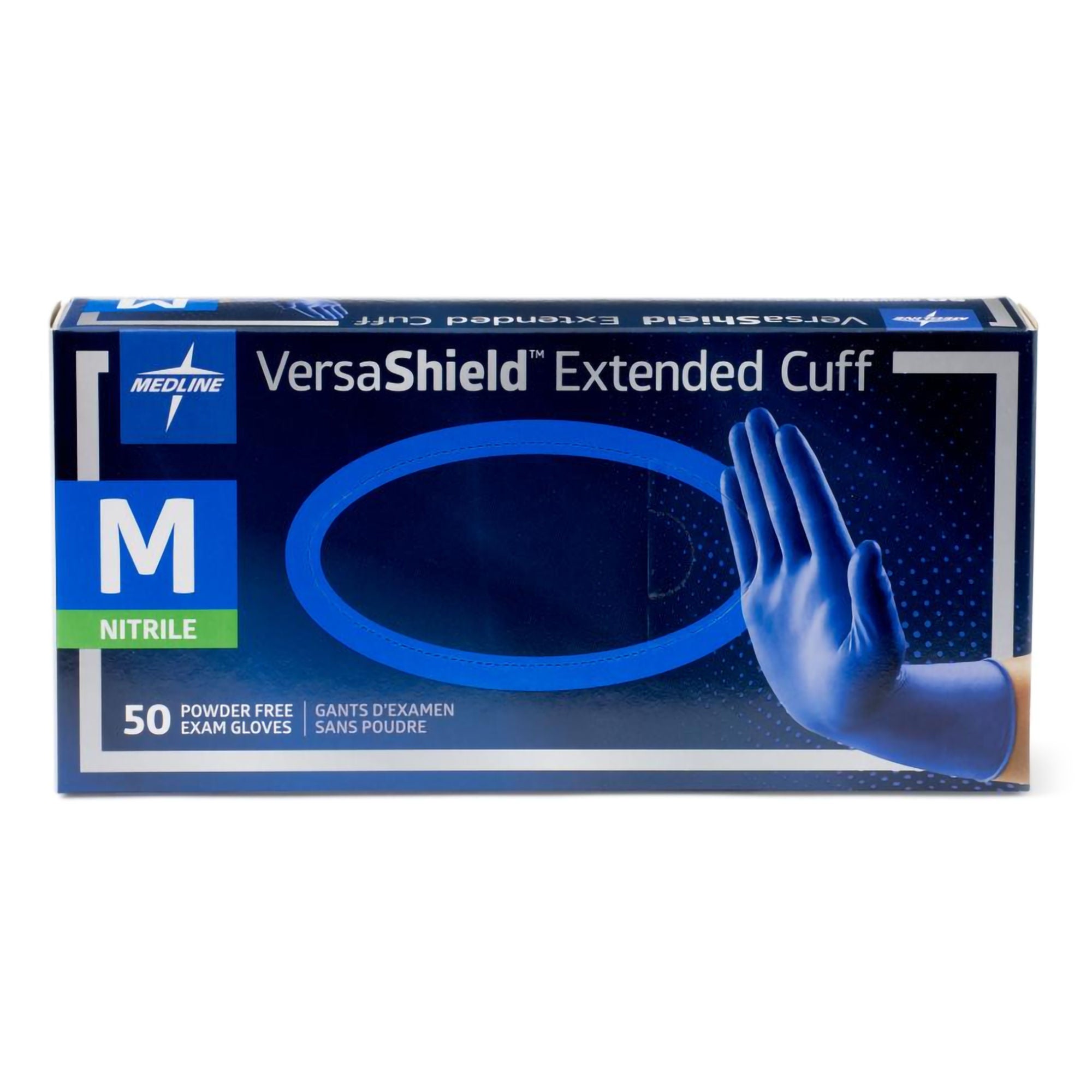 Medline - VS711M Exam Glove VersaShield™ Medium 50 per Box NonSterile Nitrile Extended Cuff Length Fully Textured Dark Blue Chemo Tested / Fentanyl Tested