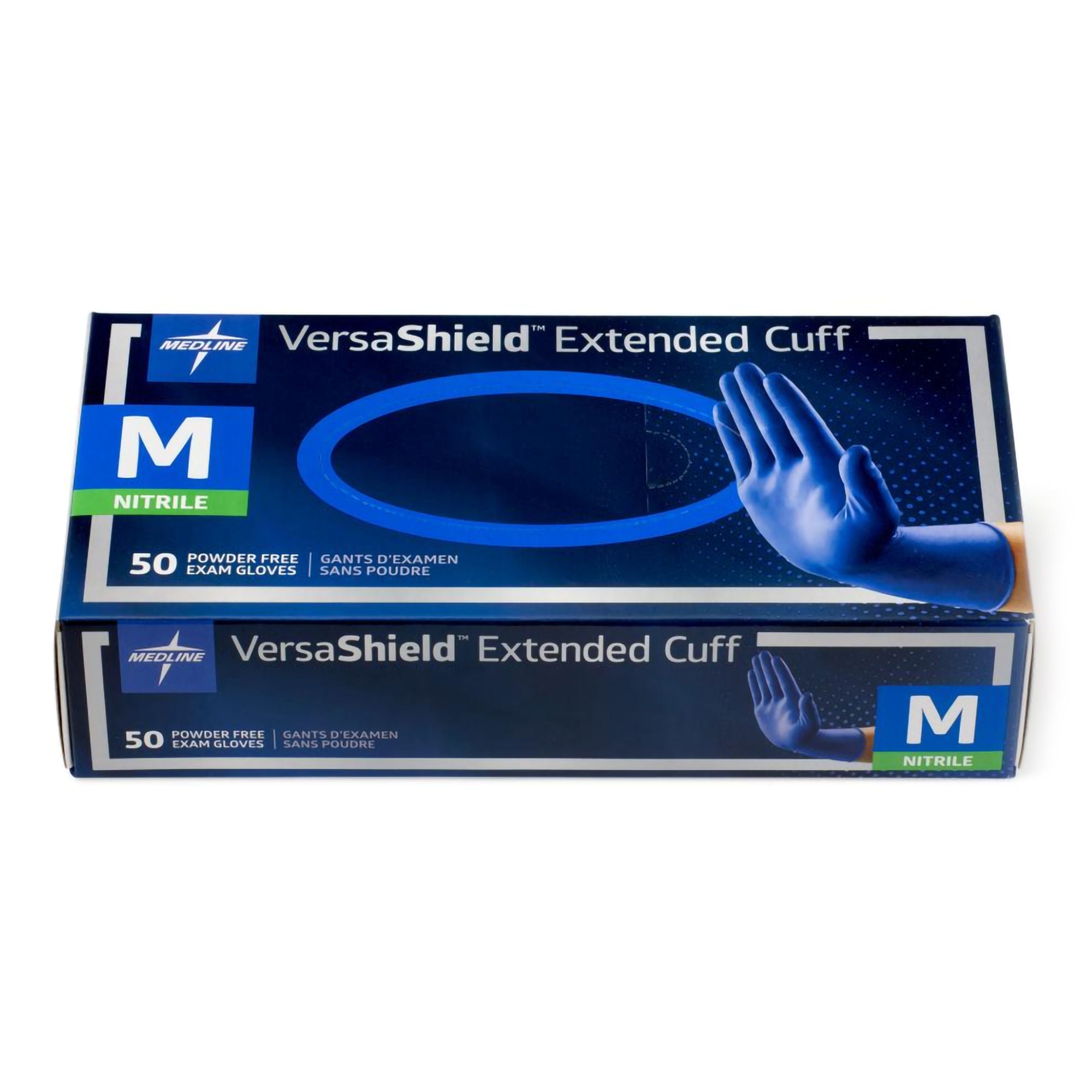 Medline - VS711M Exam Glove VersaShield™ Medium 50 per Box NonSterile Nitrile Extended Cuff Length Fully Textured Dark Blue Chemo Tested / Fentanyl Tested
