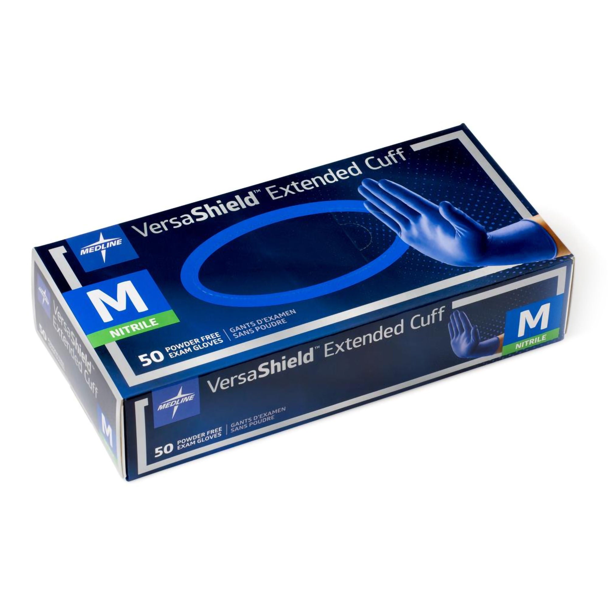 Medline - VS711M Exam Glove VersaShield™ Medium 50 per Box NonSterile Nitrile Extended Cuff Length Fully Textured Dark Blue Chemo Tested / Fentanyl Tested