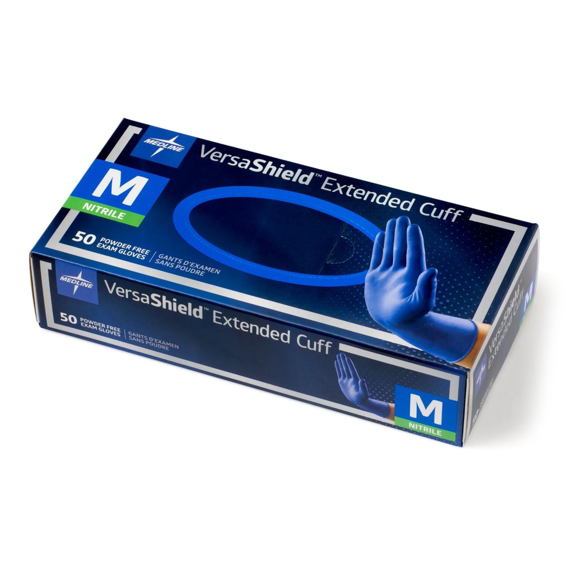 Medline - VS711M Exam Glove VersaShield™ Medium 50 per Box NonSterile Nitrile Extended Cuff Length Fully Textured Dark Blue Chemo Tested / Fentanyl Tested