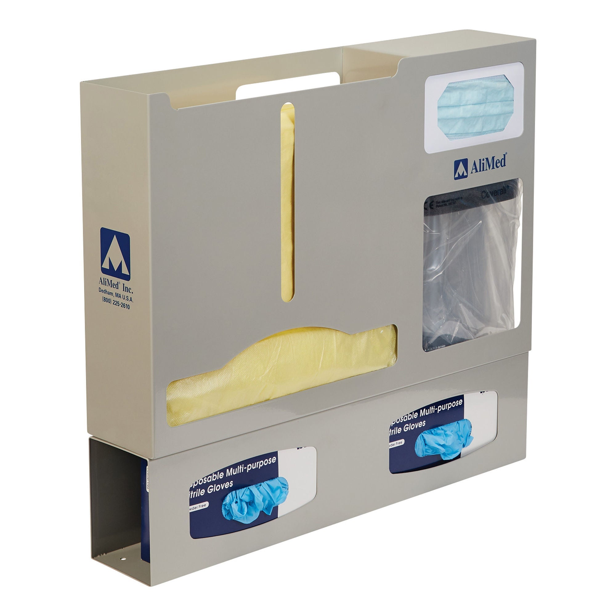 Alimed - 2970017873 PPE Dispenser AliMed® Wall Mount 2 Boxes Gloves, 1 Box Gowns, 1 Box Face Masks, 1 Box Face Shields Beige 4-5/8 X 20-11/16 X 23-1/4 Inch Steel