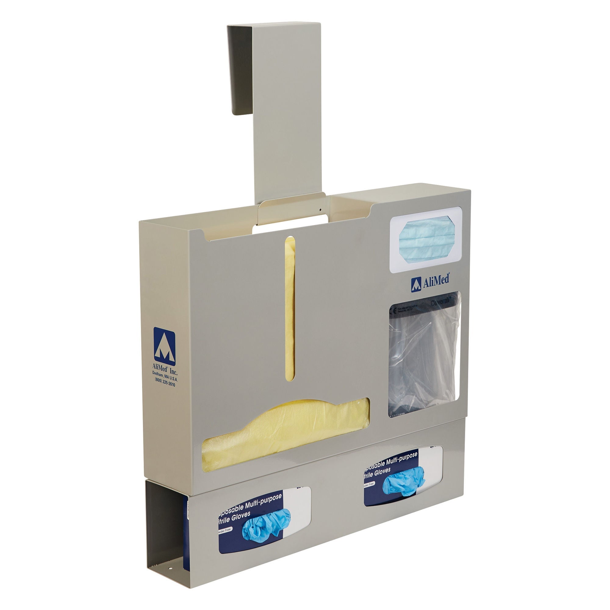 Alimed - 2970017873 PPE Dispenser AliMed® Wall Mount 2 Boxes Gloves, 1 Box Gowns, 1 Box Face Masks, 1 Box Face Shields Beige 4-5/8 X 20-11/16 X 23-1/4 Inch Steel