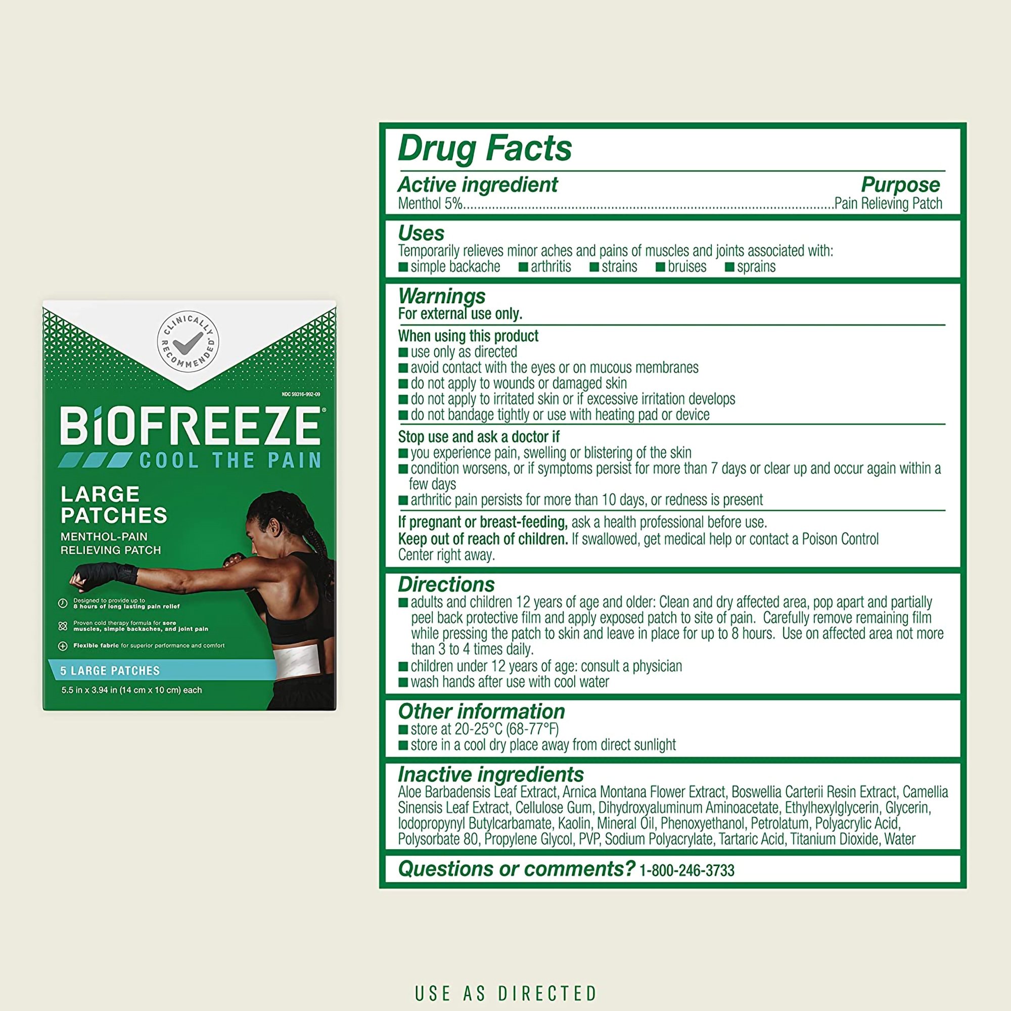 Boxout LLC RKT3210136 - Biofreeze® Menthol Pain Relief Patches, Large - 5/Box, 120/Case