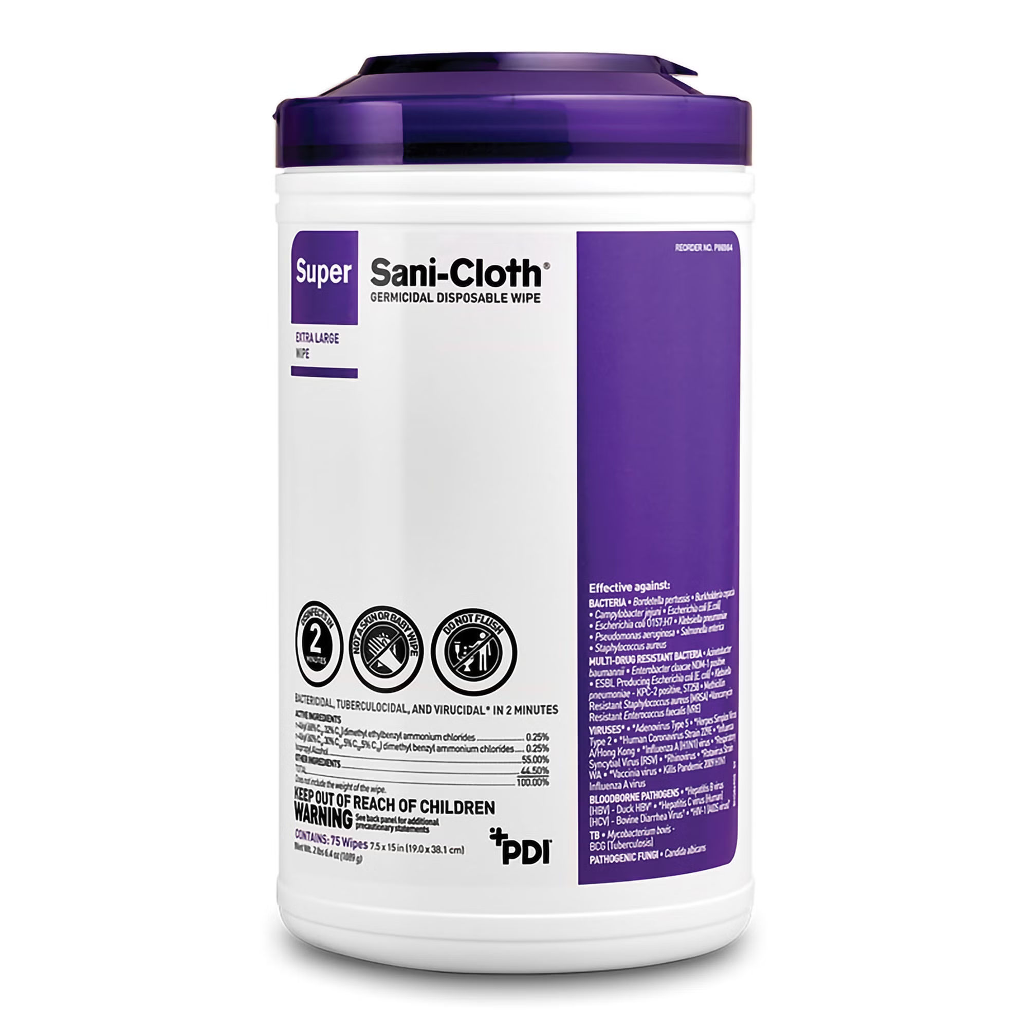 Professional Disposables - P86984 Super Sani-Cloth® Extra Large Germicidal Disinfectant Wipes, Canister, 75 ct.