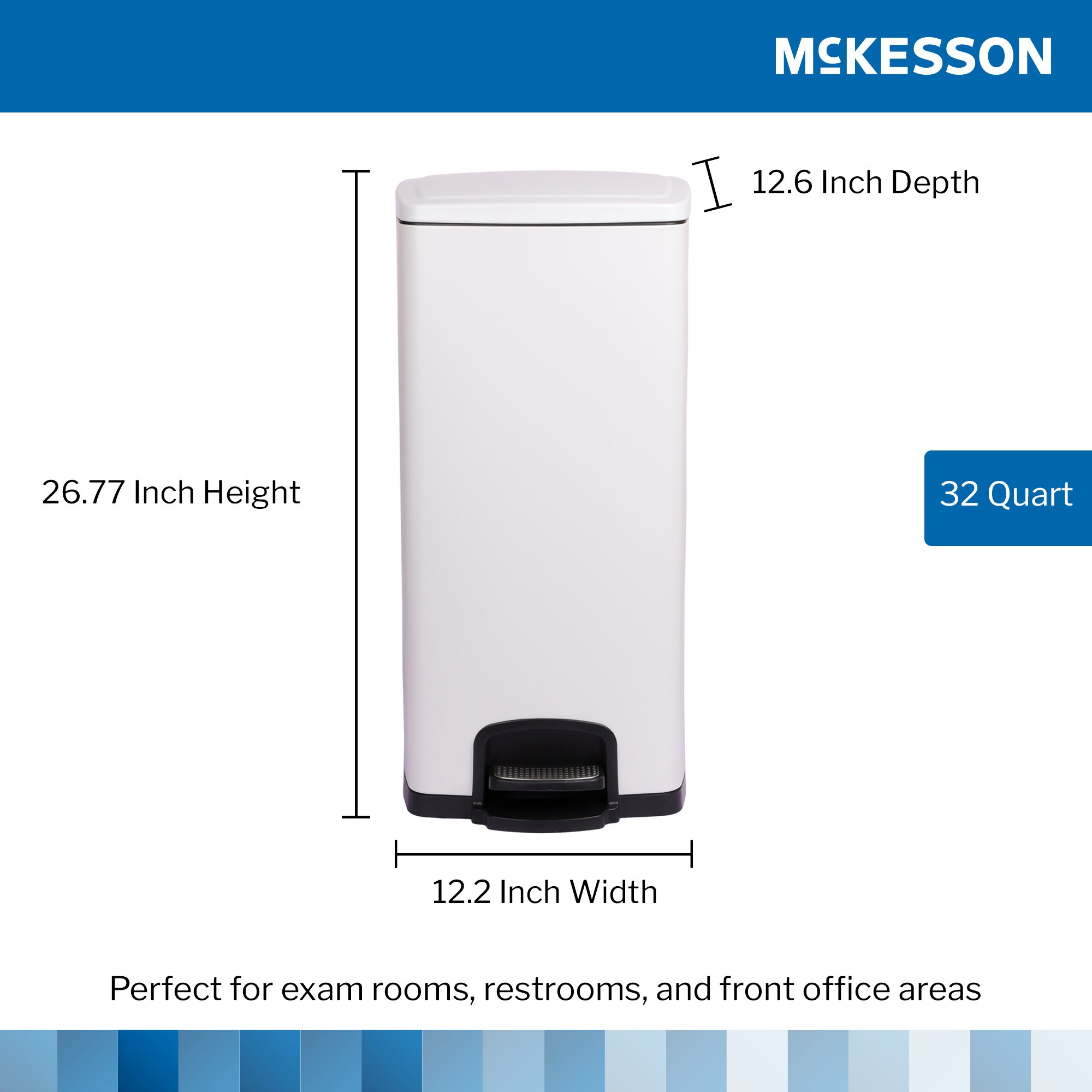 McKesson Brand 16-35266 - McKesson White Square Step-On Trash Can, 8 gallon - 1/Each, 1/Case