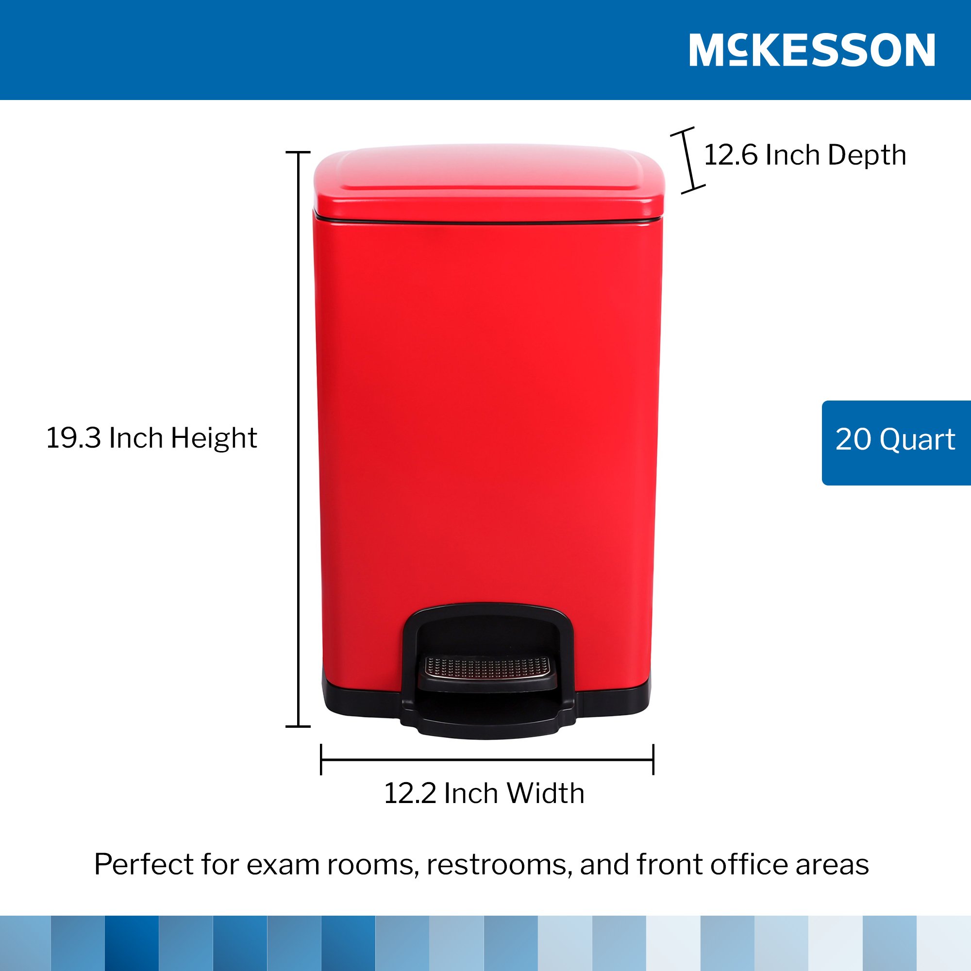 McKesson Brand 16-35270 - McKesson Trash Can with Plastic Liner, Square, Steel, Red, 5 Gallon - 1/Each, 1/Case